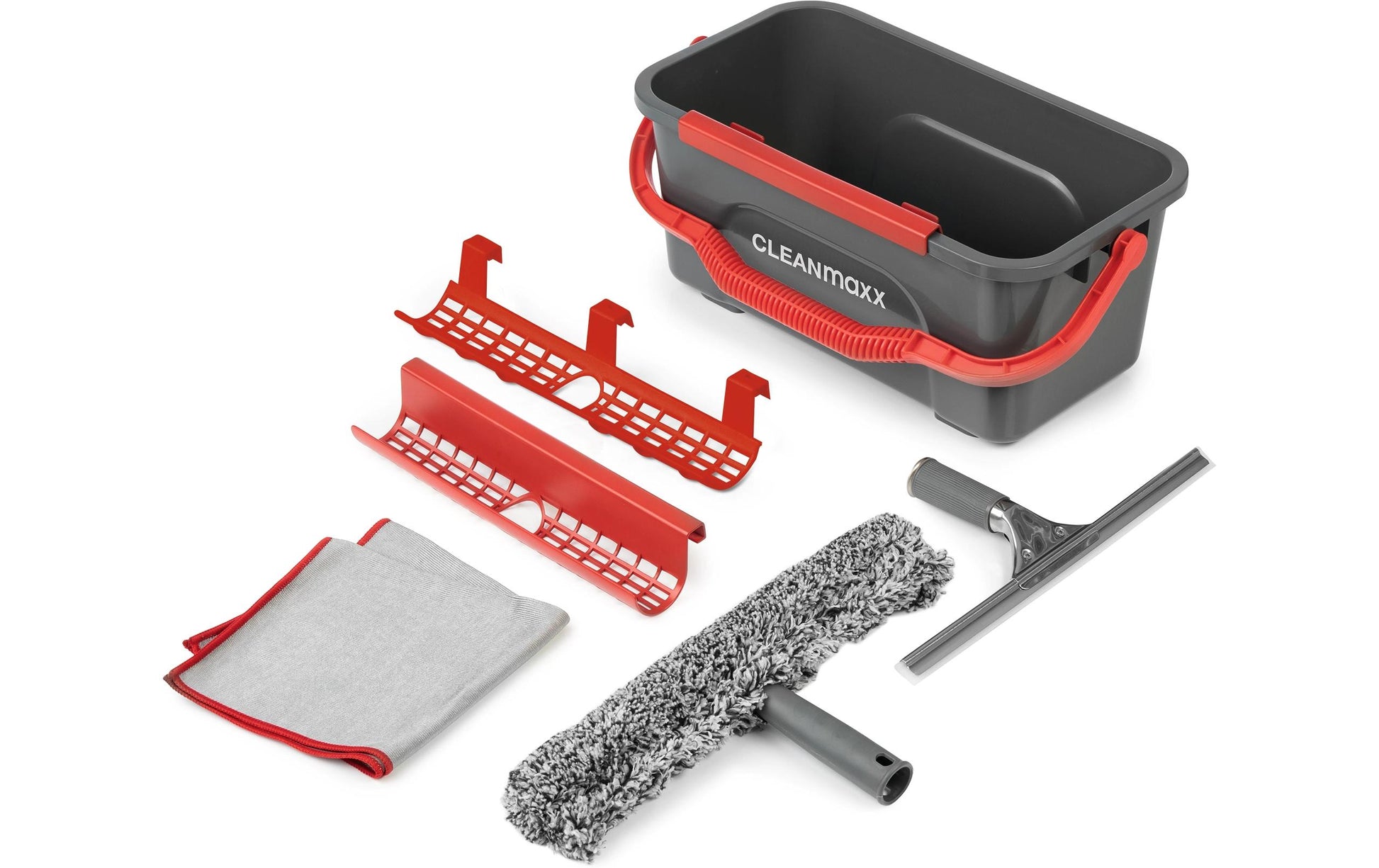 CLEANmaxx Fensterreiniger – Mikrofaser, Grau/Rot, 17,0 × 35,0 × 17,0 cm