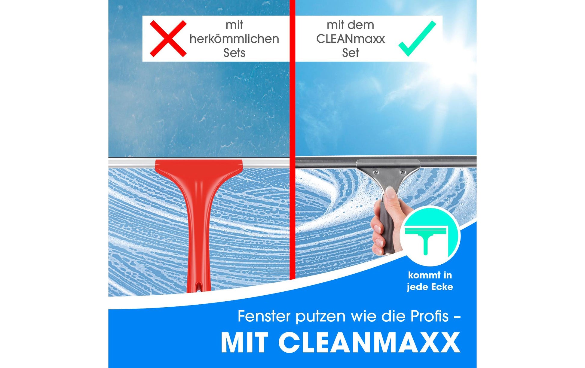 CLEANmaxx Fensterreiniger – Mikrofaser, Grau/Rot, 17,0 × 35,0 × 17,0 cm