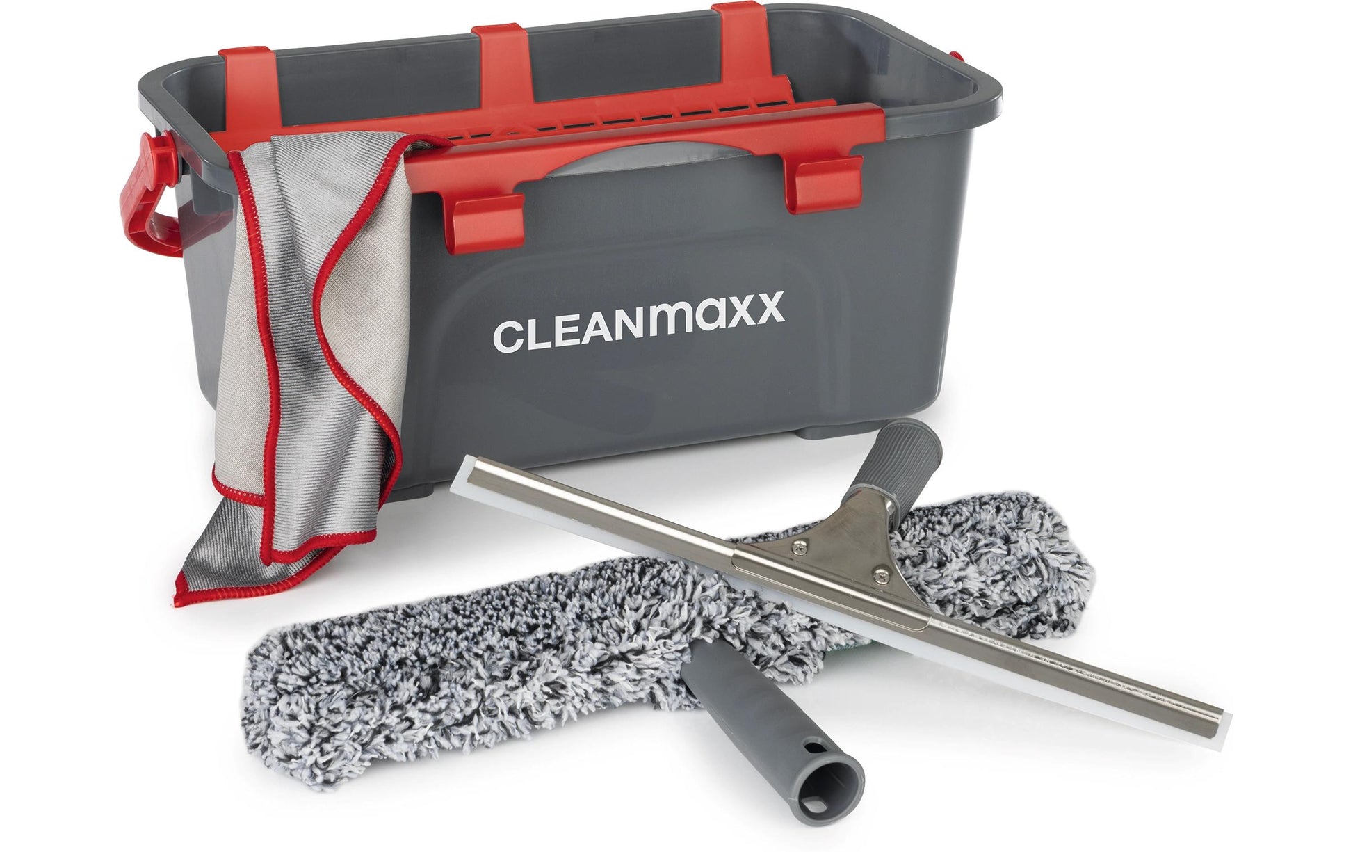 CLEANmaxx Fensterreiniger – Mikrofaser, Grau/Rot, 17,0 × 35,0 × 17,0 cm