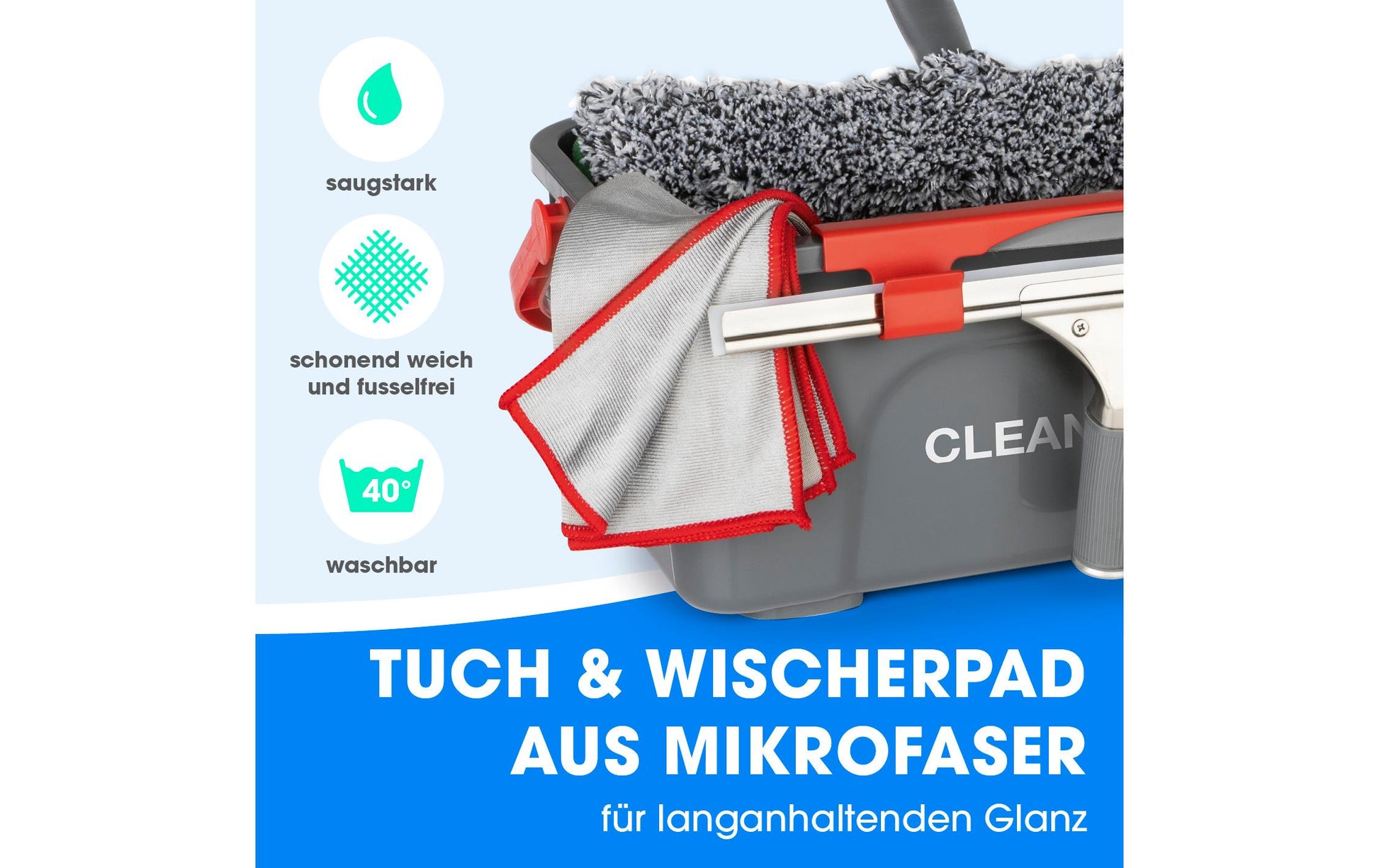 CLEANmaxx Fensterreiniger – Mikrofaser, Grau/Rot, 17,0 × 35,0 × 17,0 cm