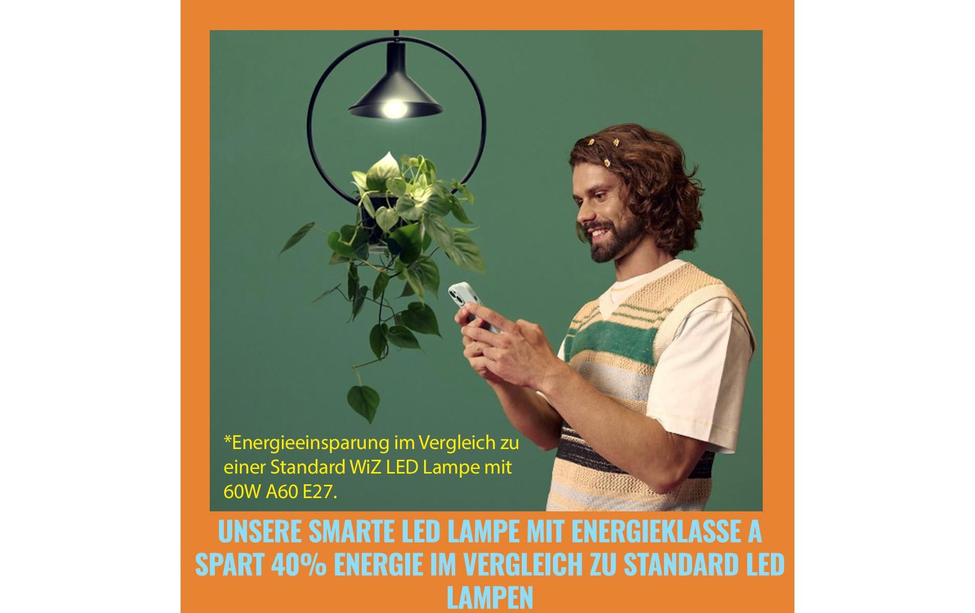 WiZ LED A60 – WLAN, Bluetooth, dimmbar – 2’700–4’000 K – 903 lm 4,3 W – E27, transparent