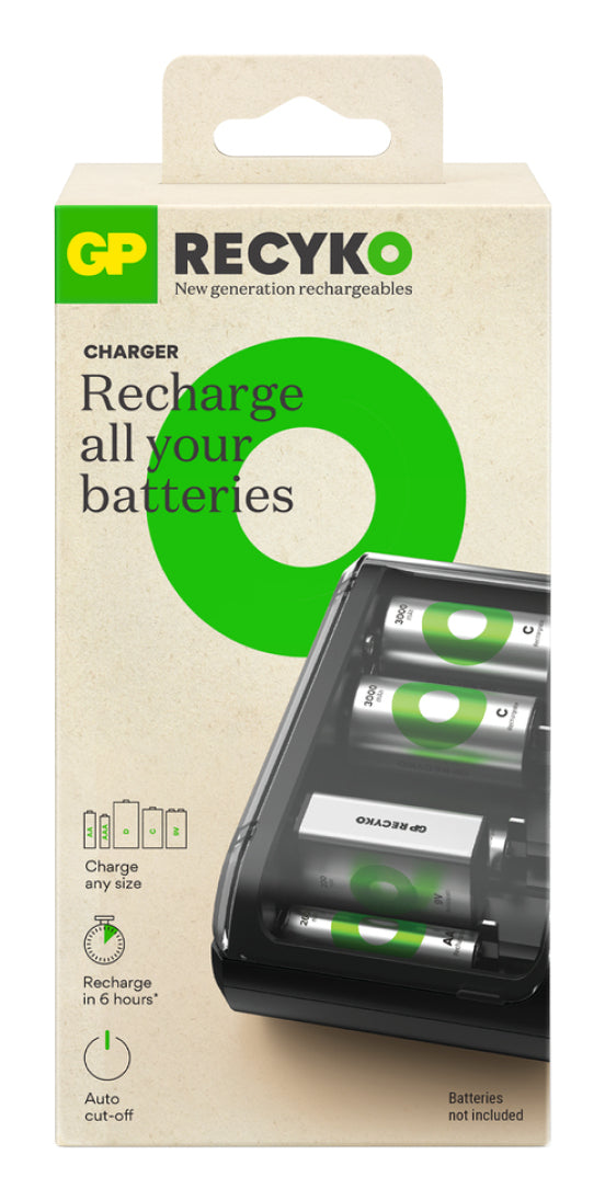 GP Batteries B631 Batterieladegerät 6× – für NiMH-Akkus (AA, AAA, C u. a.) – USB 5 V/2 A, Schwarz