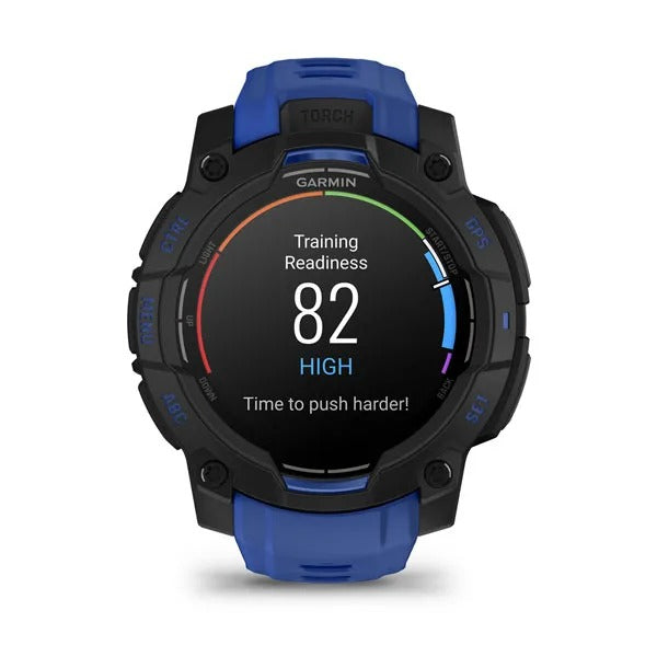 Garmin Instinct 3 45 mm GPS – Aluminium Schwarz, Sportarmband, Schwarz/Bolt Blau, 100 m, für iPhone