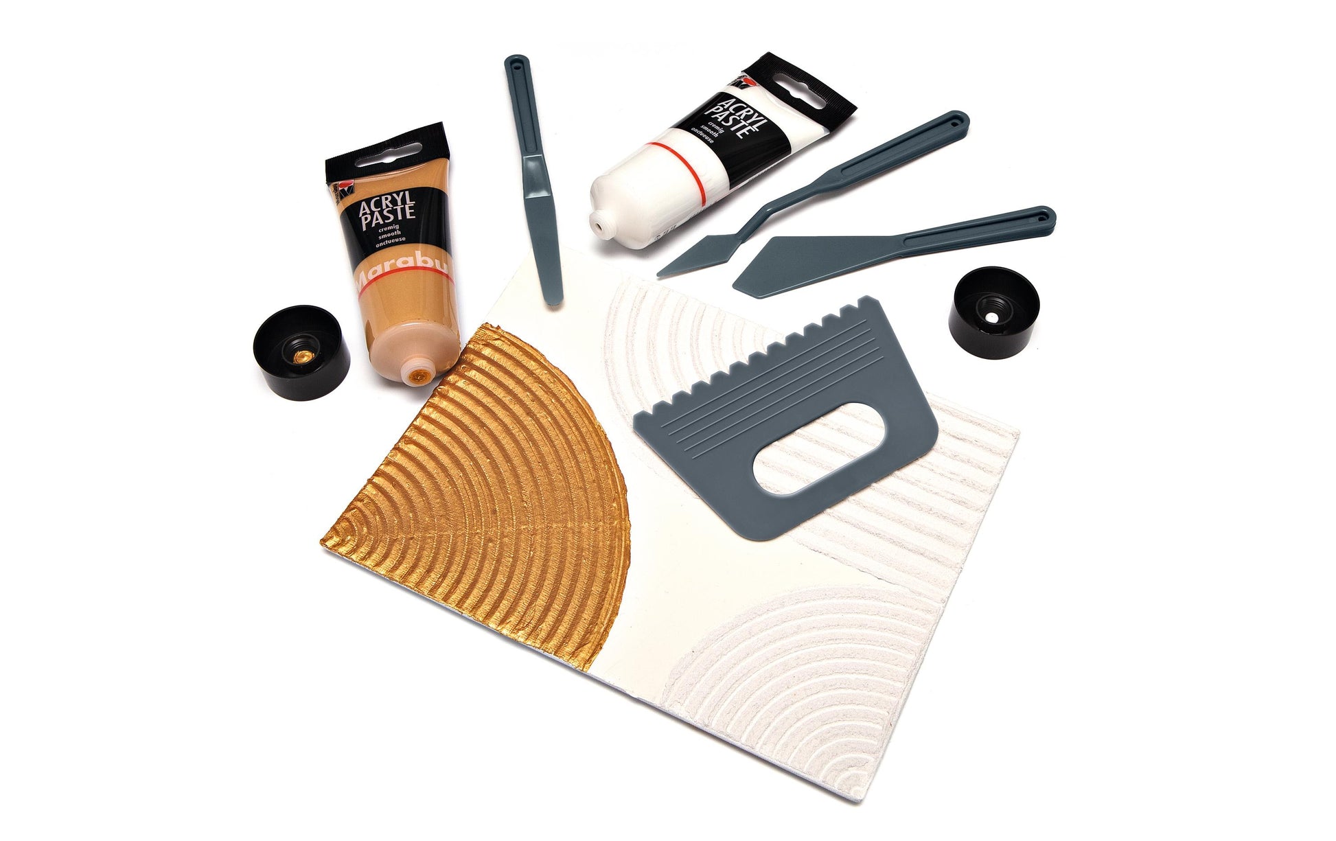 Marabu STRUCTURED ART – Acrylpasten-Set – 3 × 100 ml – Weiss/Gold/Feinsand
