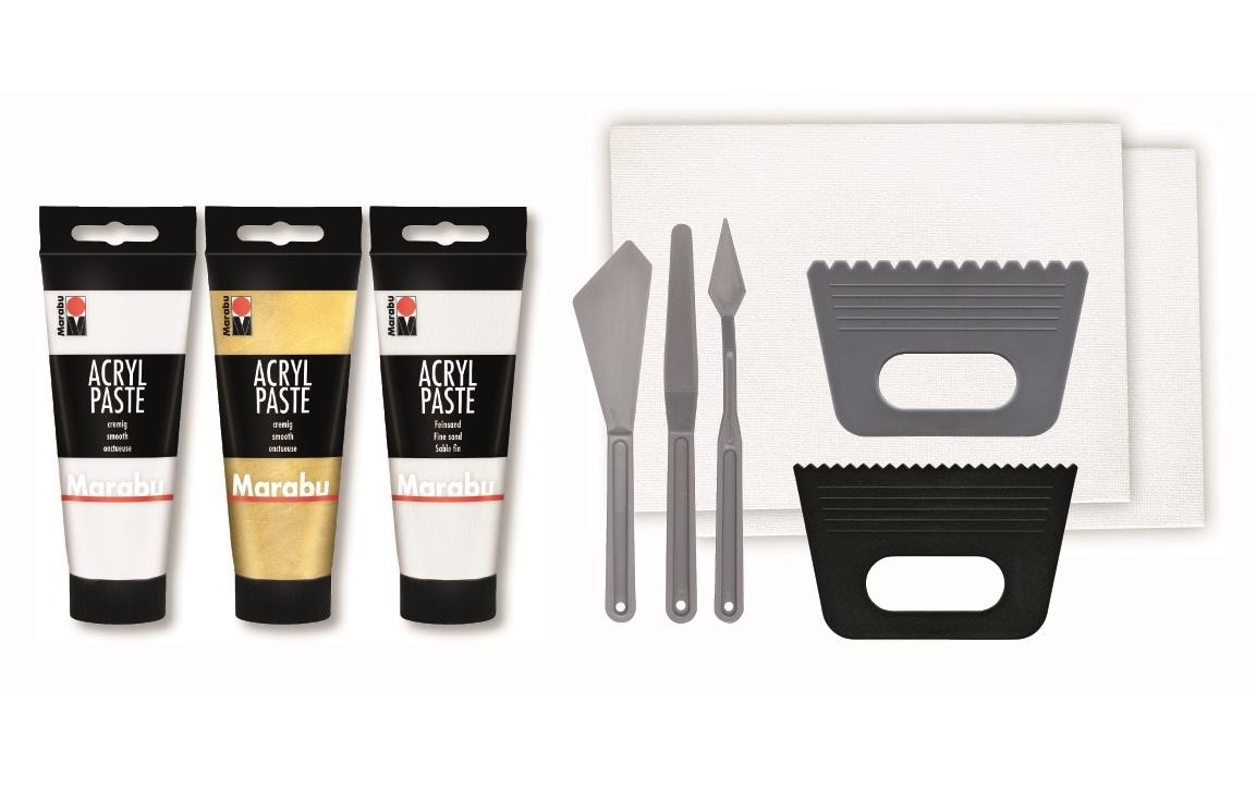 Marabu STRUCTURED ART – Acrylpasten-Set – 3 × 100 ml – Weiss/Gold/Feinsand