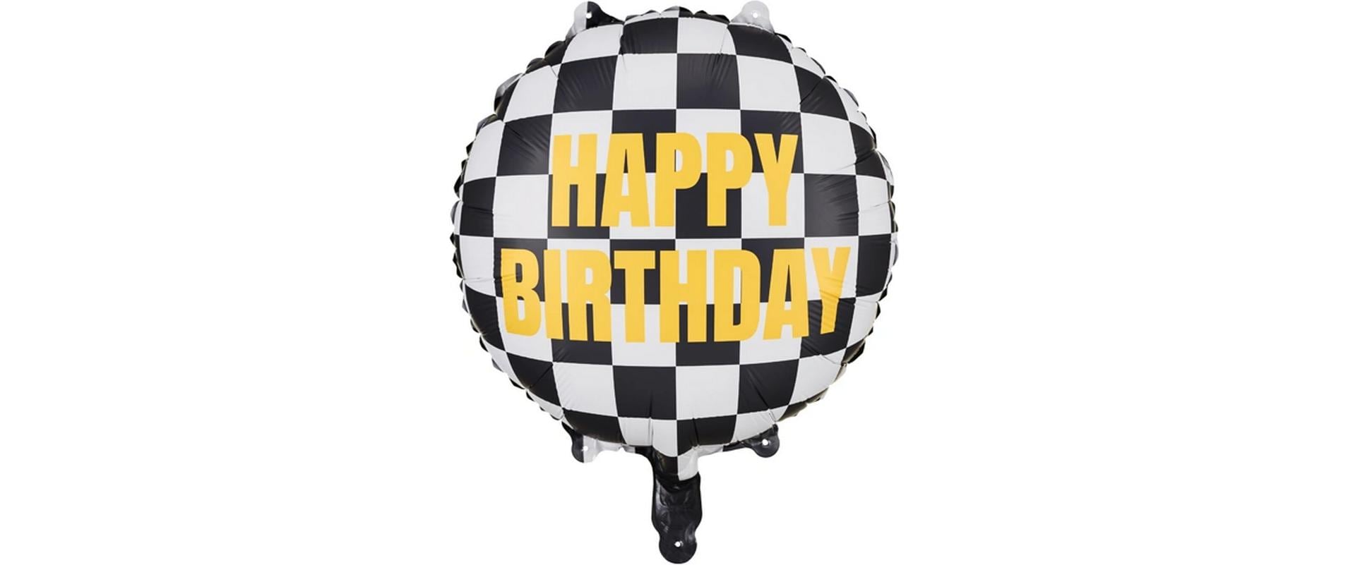 PartyDeco Folienballon Zielflagge Happy Birthday – mehrfarbig – Ø 35 cm – Folie – 1 Stk