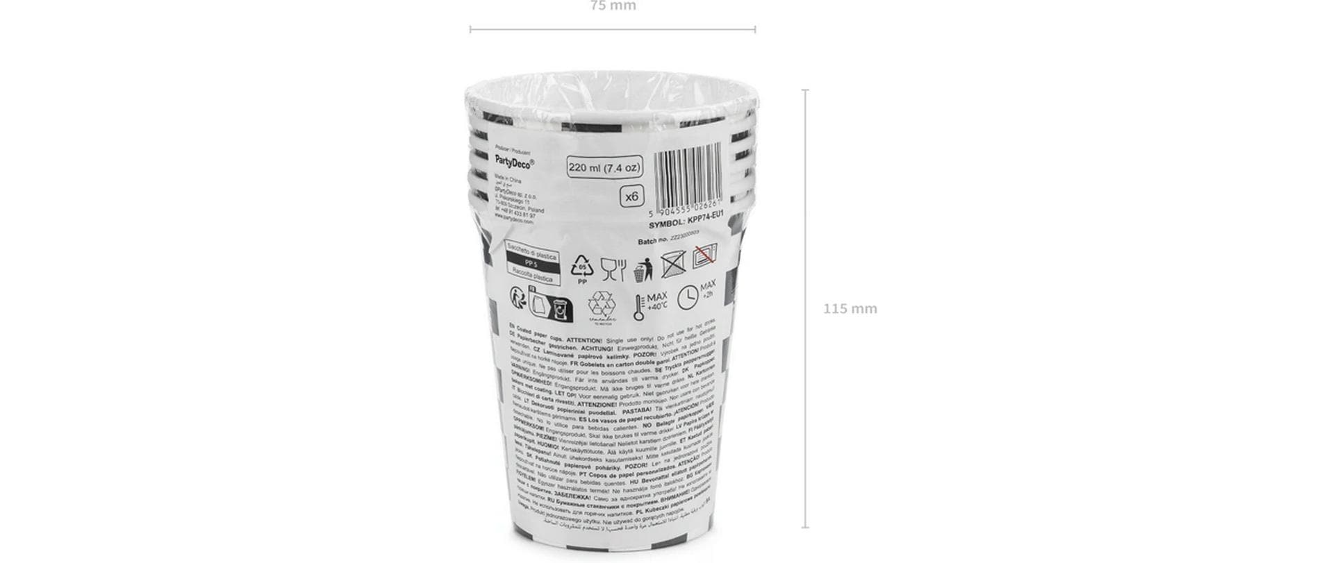 PartyDeco Becher, Papier/Karton – 2,2 dl, Ø 7,5 cm, Auto-Motiv – 6 Stk.
