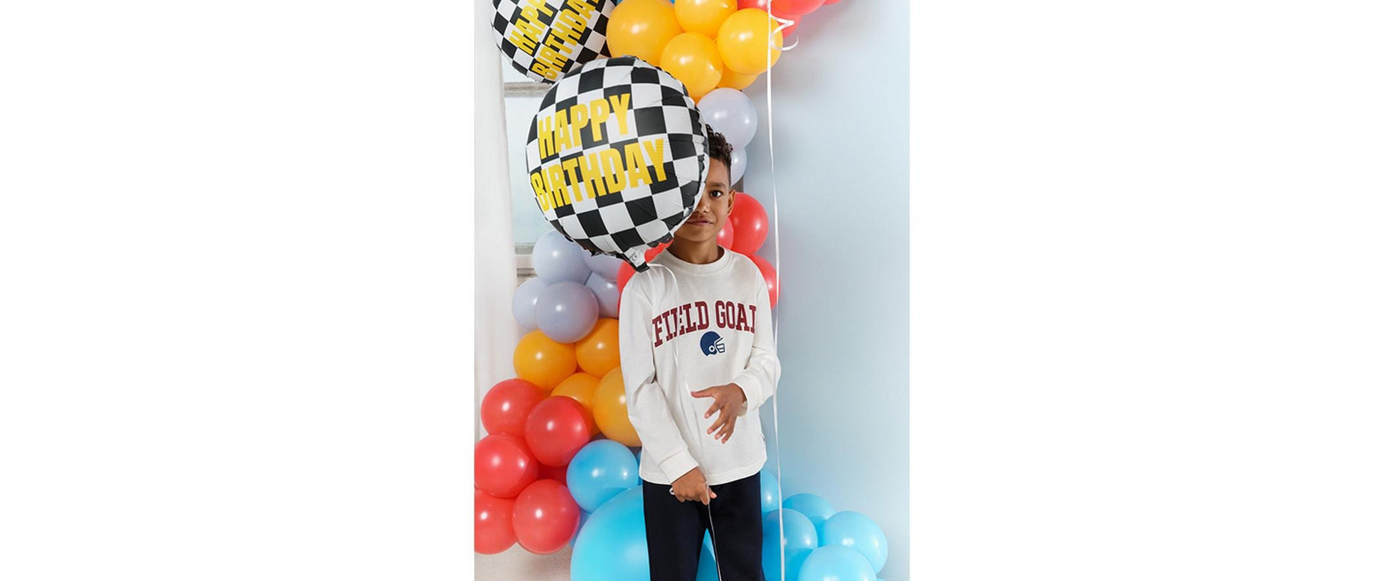PartyDeco Folienballon Zielflagge Happy Birthday – mehrfarbig – Ø 35 cm – Folie – 1 Stk