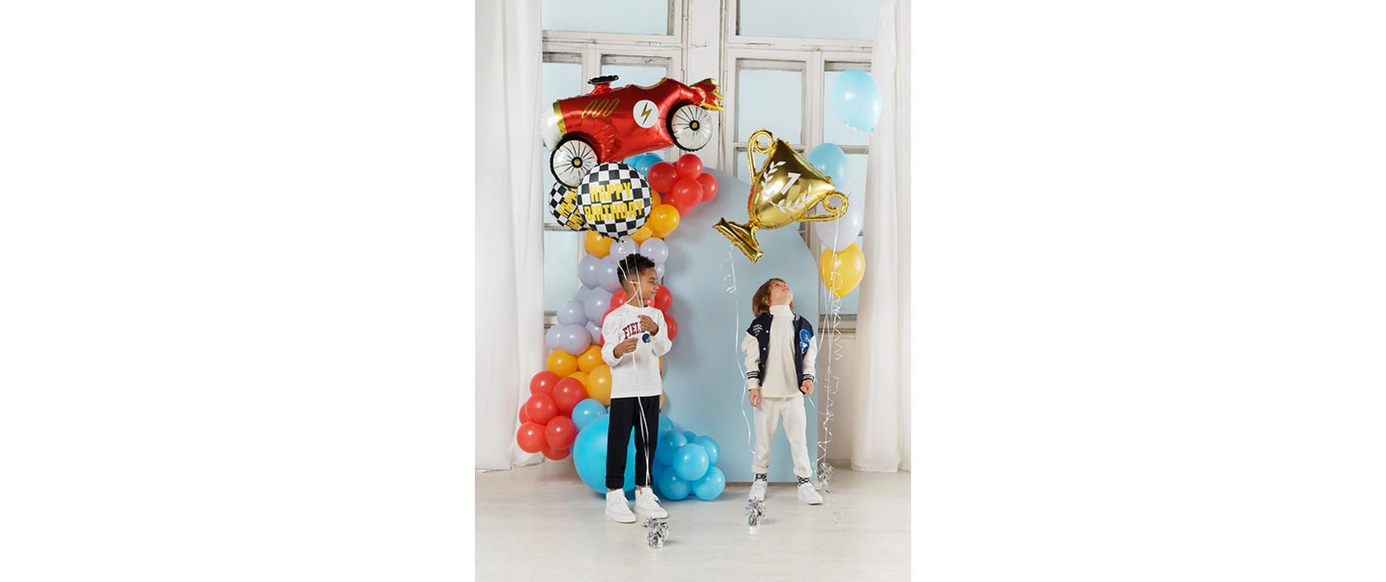 PartyDeco Folienballon Zielflagge Happy Birthday – mehrfarbig – Ø 35 cm – Folie – 1 Stk