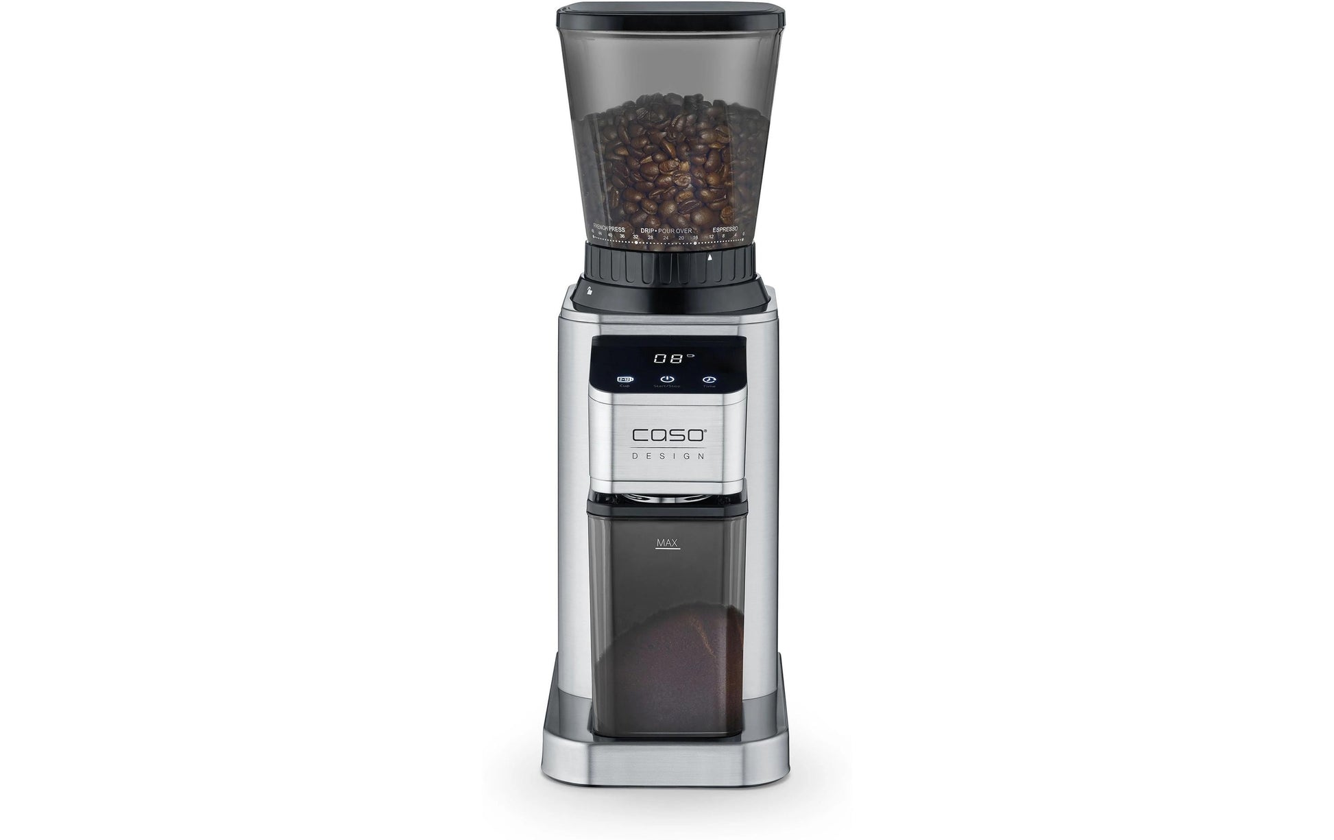 Caso Kaffeemühle Barista Chef Inos – 250 g, Kegelmahlwerk, 150 W – schwarz/silber