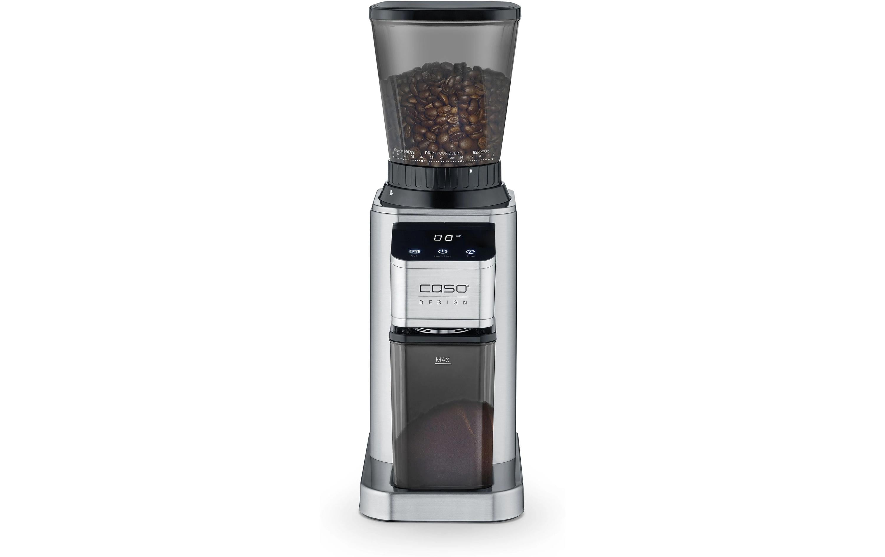 Caso Kaffeemühle Barista Chef Inos – 250 g, Kegelmahlwerk, 150 W – schwarz/silber