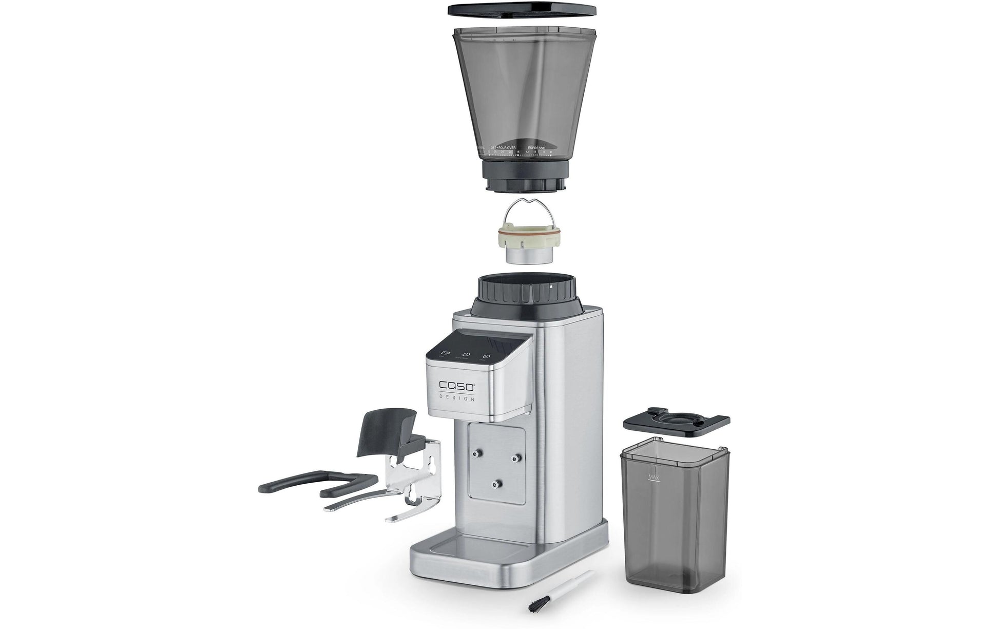 Caso Kaffeemühle Barista Chef Inos – 250 g, Kegelmahlwerk, 150 W – schwarz/silber