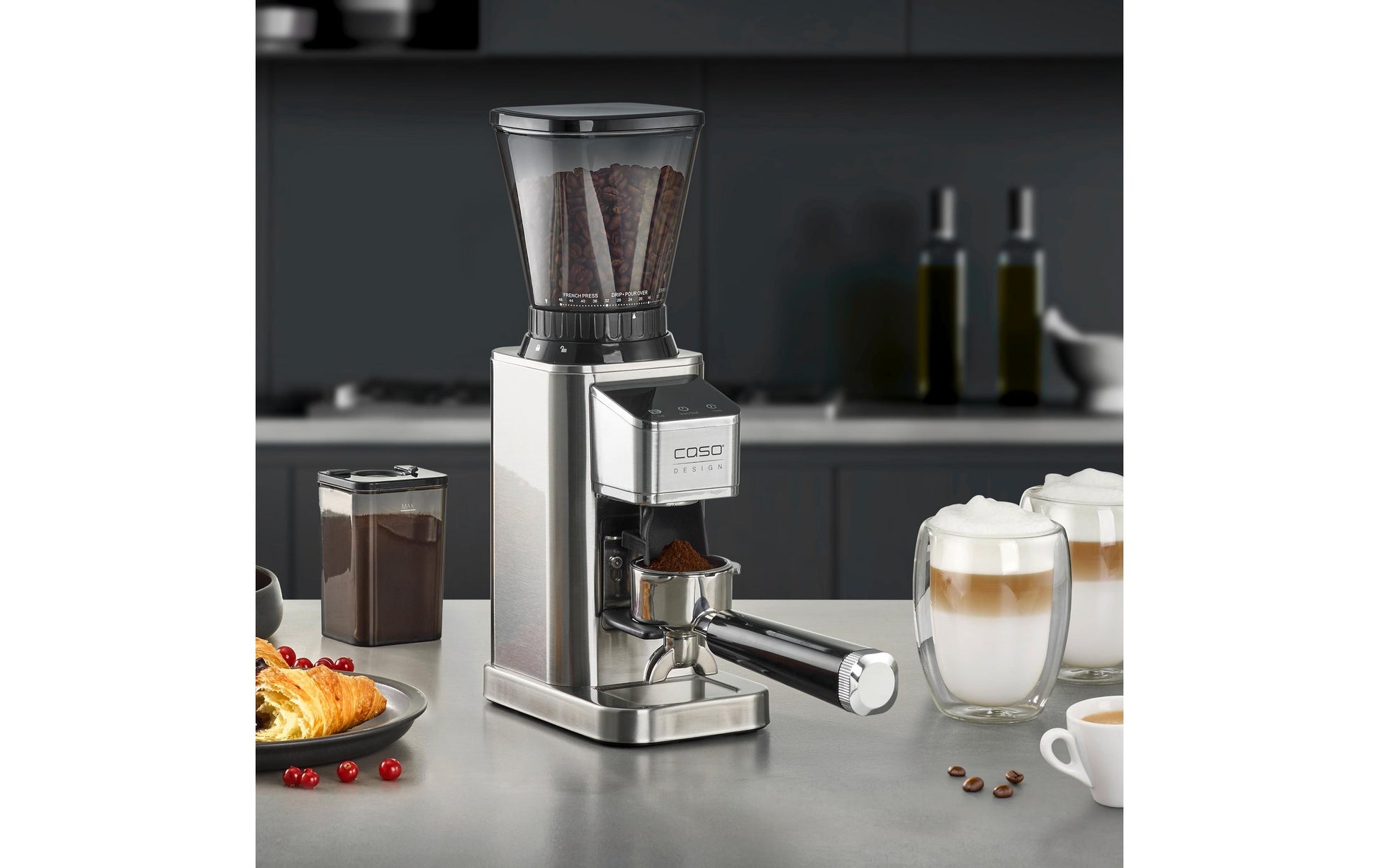 Caso Kaffeemühle Barista Chef Inos – 250 g, Kegelmahlwerk, 150 W – schwarz/silber