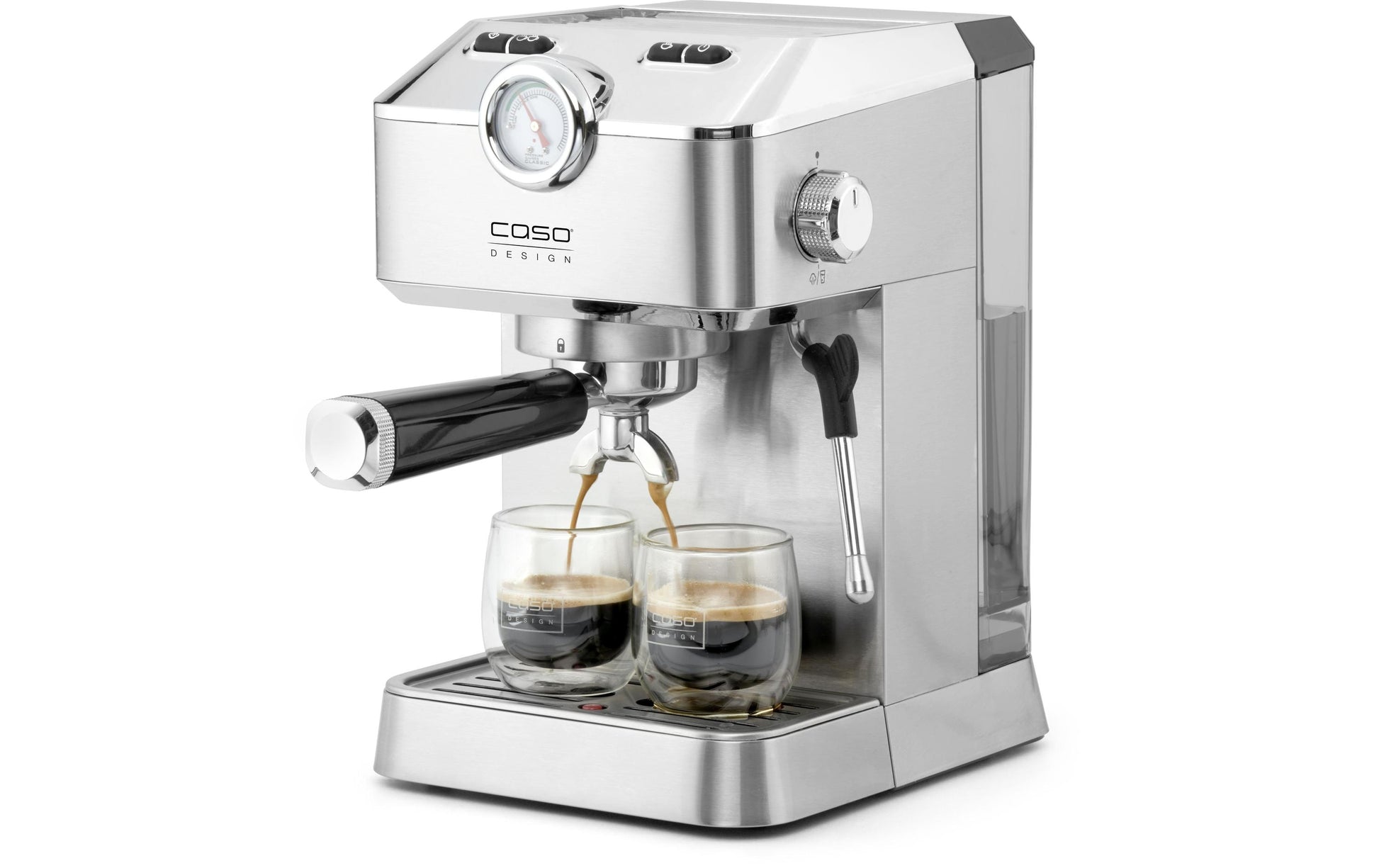 Caso Espressomaschine (Siebträger) – 19 bar, 1,5 l, Milchschaumdüse, Silber