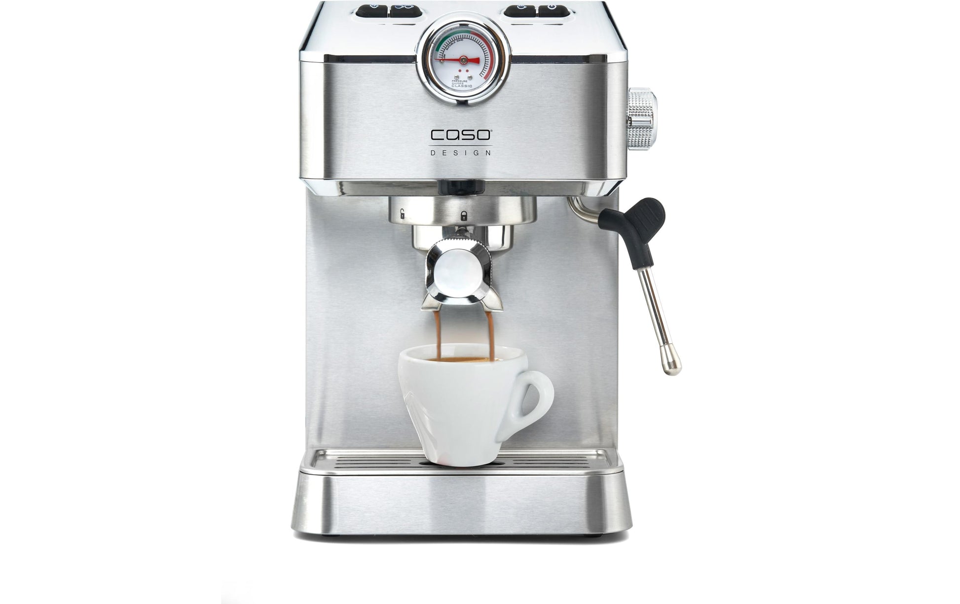 Caso Espressomaschine (Siebträger) – 19 bar, 1,5 l, Milchschaumdüse, Silber