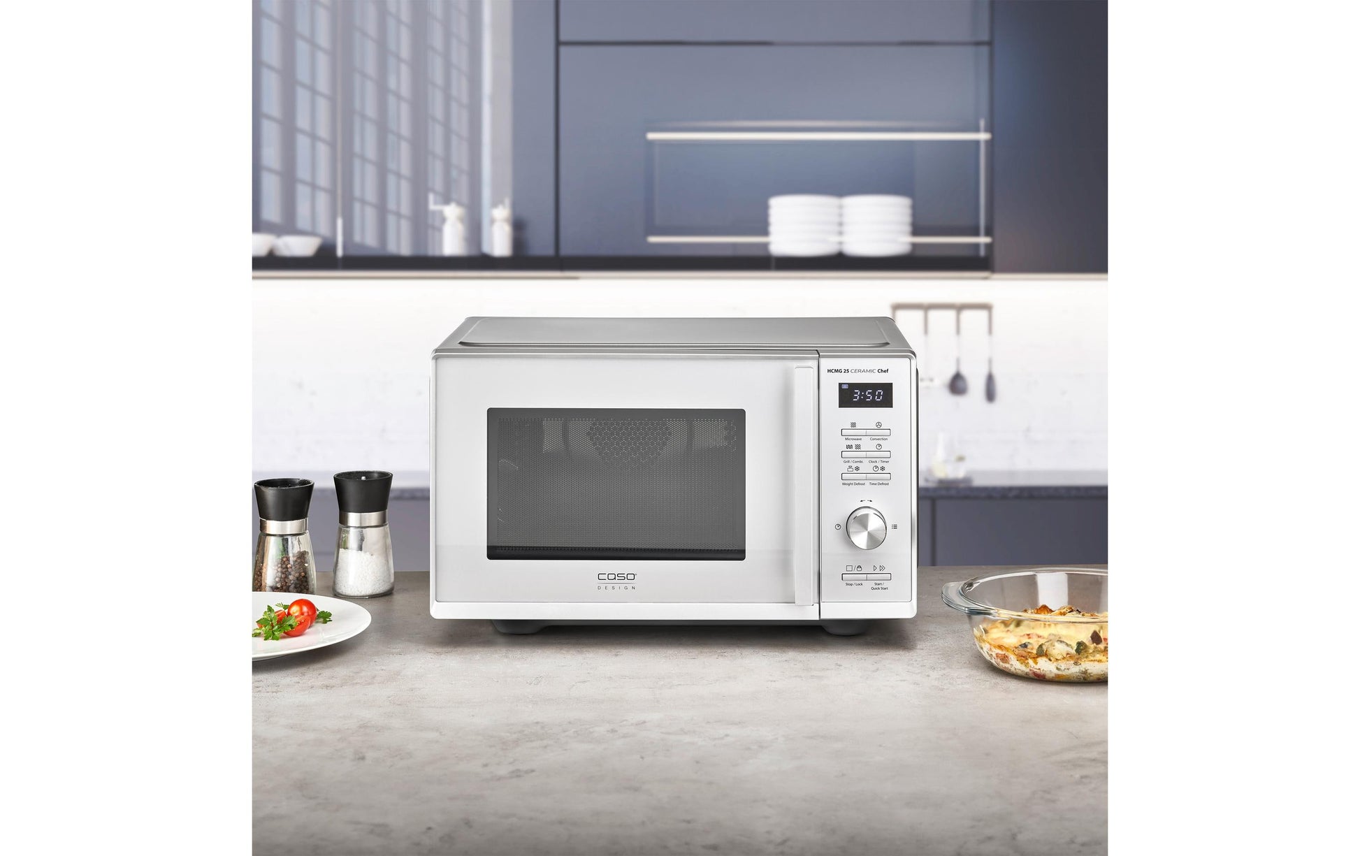 Caso Kombi-Mikrowelle HCMG 25 Ceramic Chef – 25 l, Grill & Heissluft, 900 W – silber