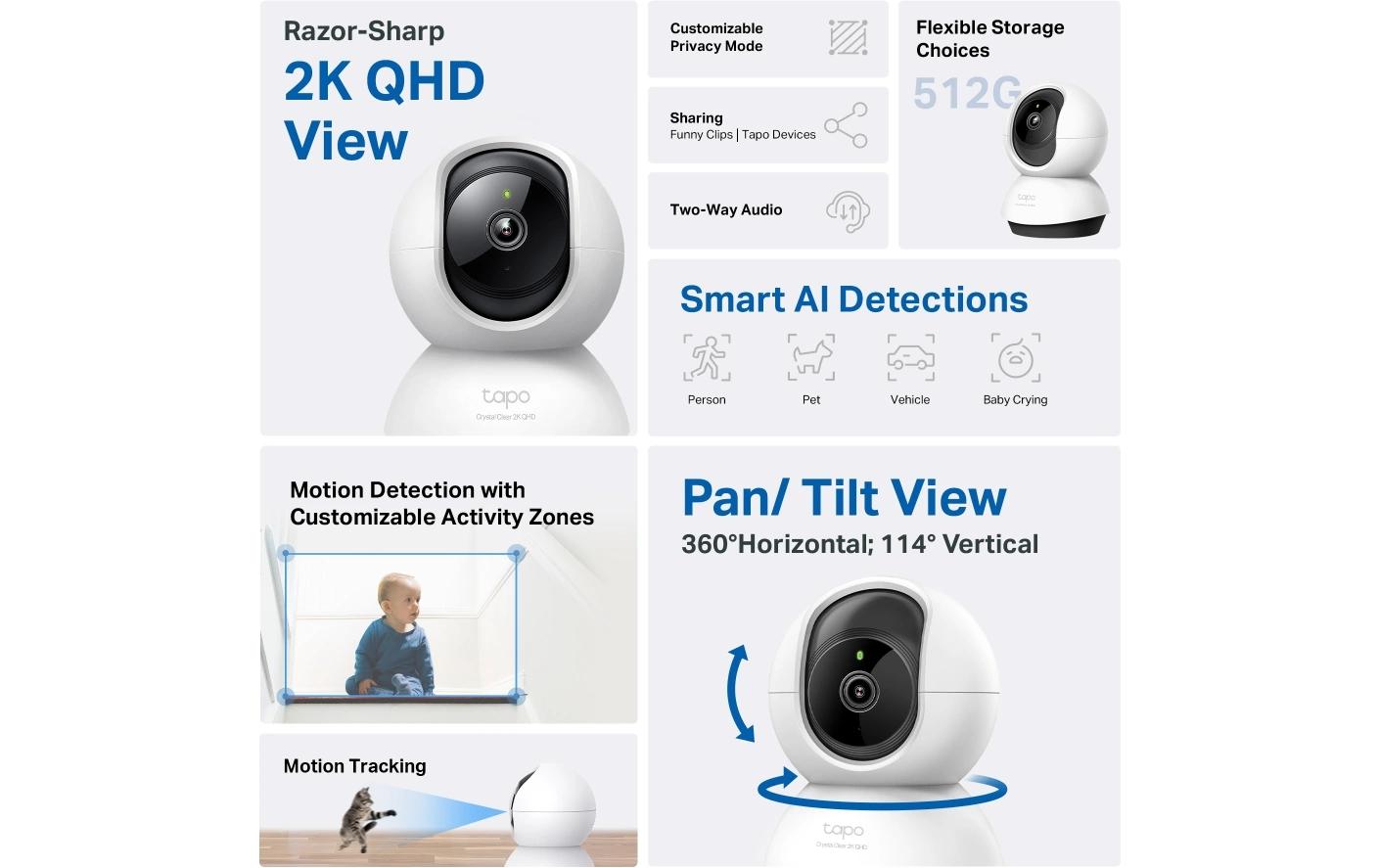 TP-Link Tapo C220 IP-Sicherheitskamera – 1440p, Nachtsicht 9 m, 360°