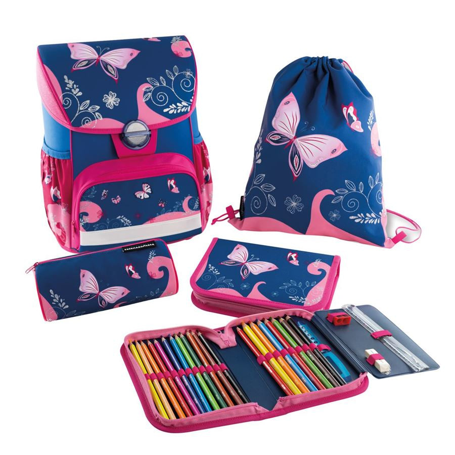 Eberhard Faber EFAlino – 4-teiliges Schulrucksack-Set, Schmetterling, 18 l, 33,5×40×24 cm