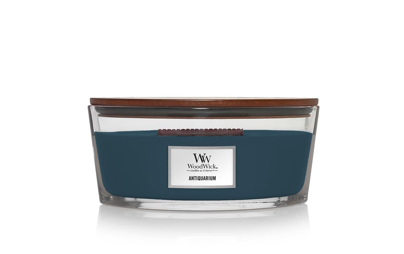 WoodWick Duftkerze Antiquarium, blau, Glas, Ø 19 cm, Höhe 9 cm, parfümiert, 1 Stück