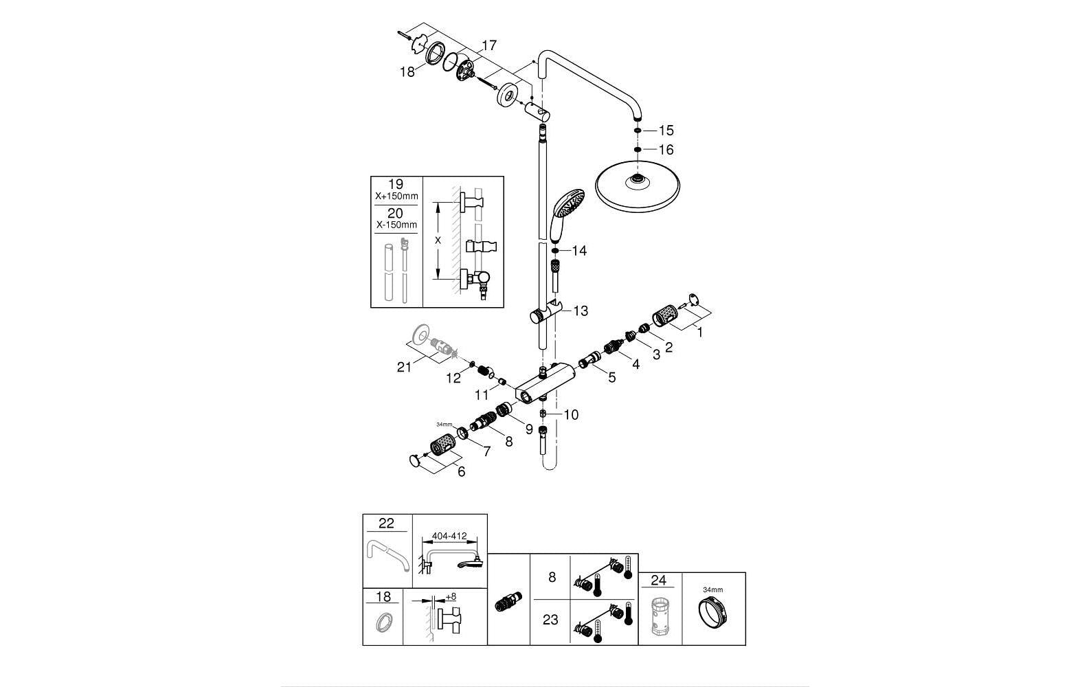 GROHE Duschsystem Vitalio Start 250 – Schlauchlänge 175 cm, Kunststoff, Wandmontiert, Chrom
