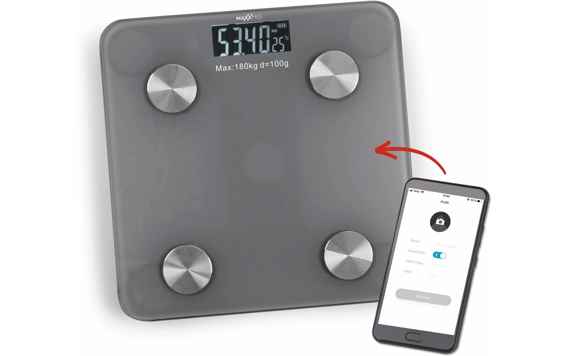 Maxxmee Universalwaage – Batterie, Grau
