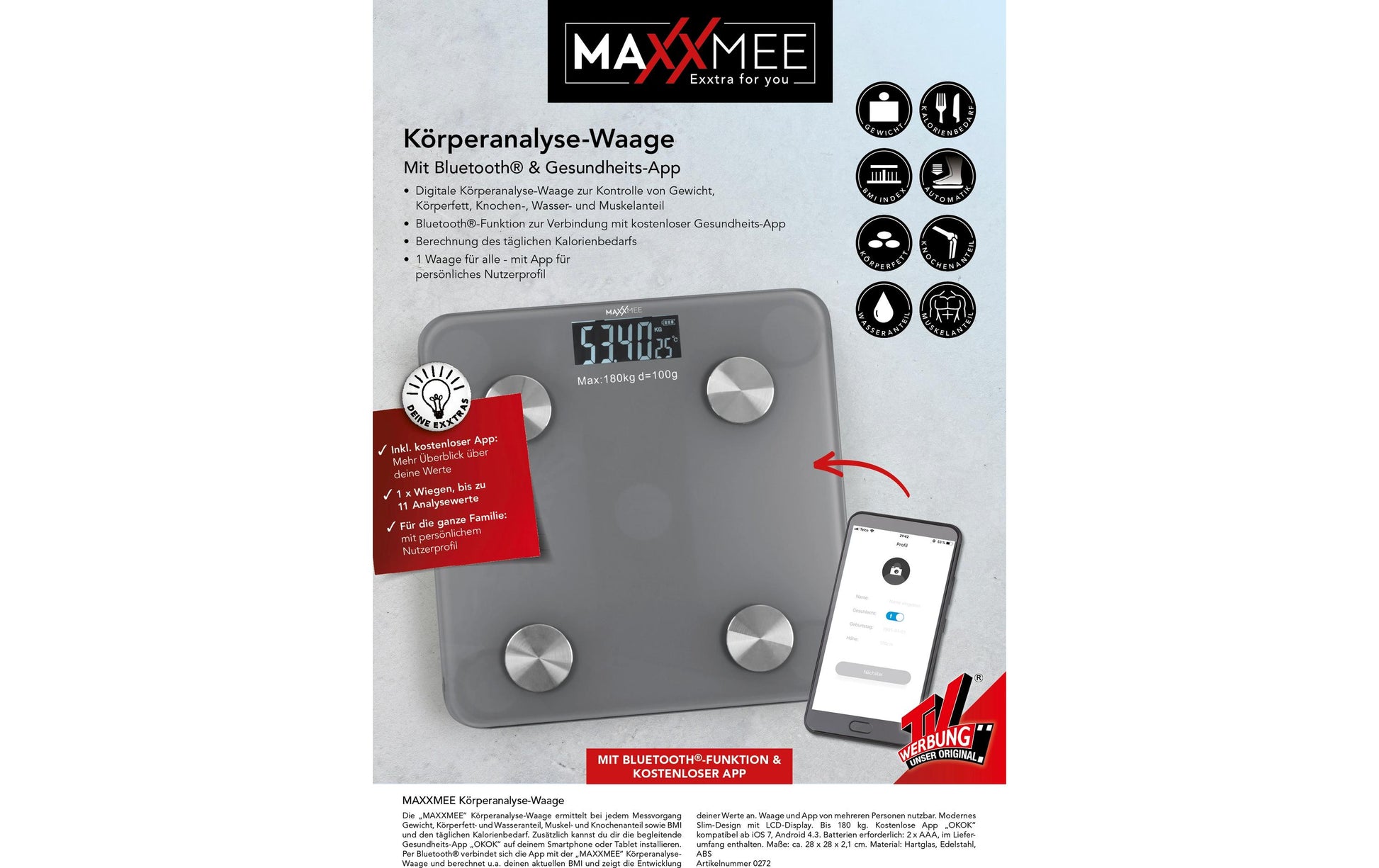 Maxxmee Universalwaage – Batterie, Grau