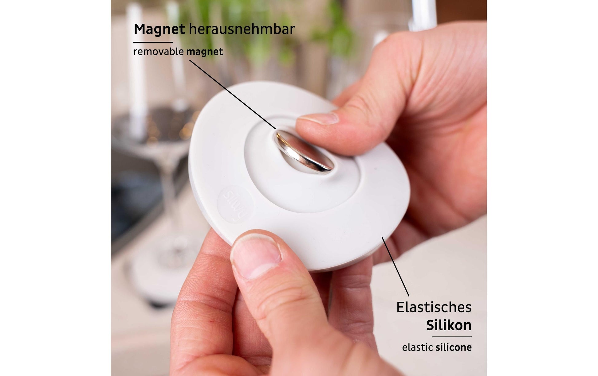 Silwy Magnet-Kondom – Silikon, Anthrazit, rutschfest, haftstarker Magnet, für Stielgläser