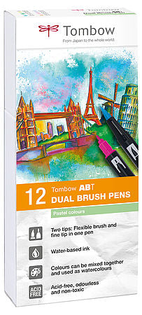 Tombow Filzstifte ABT, Strichbreite 0,8 mm, auswaschbar, 12 Farben