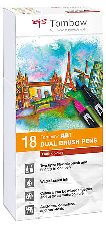 Tombow Filzstifte ABT, Strichbreite 0,8–10,0 mm, auswaschbar, 18 Farben