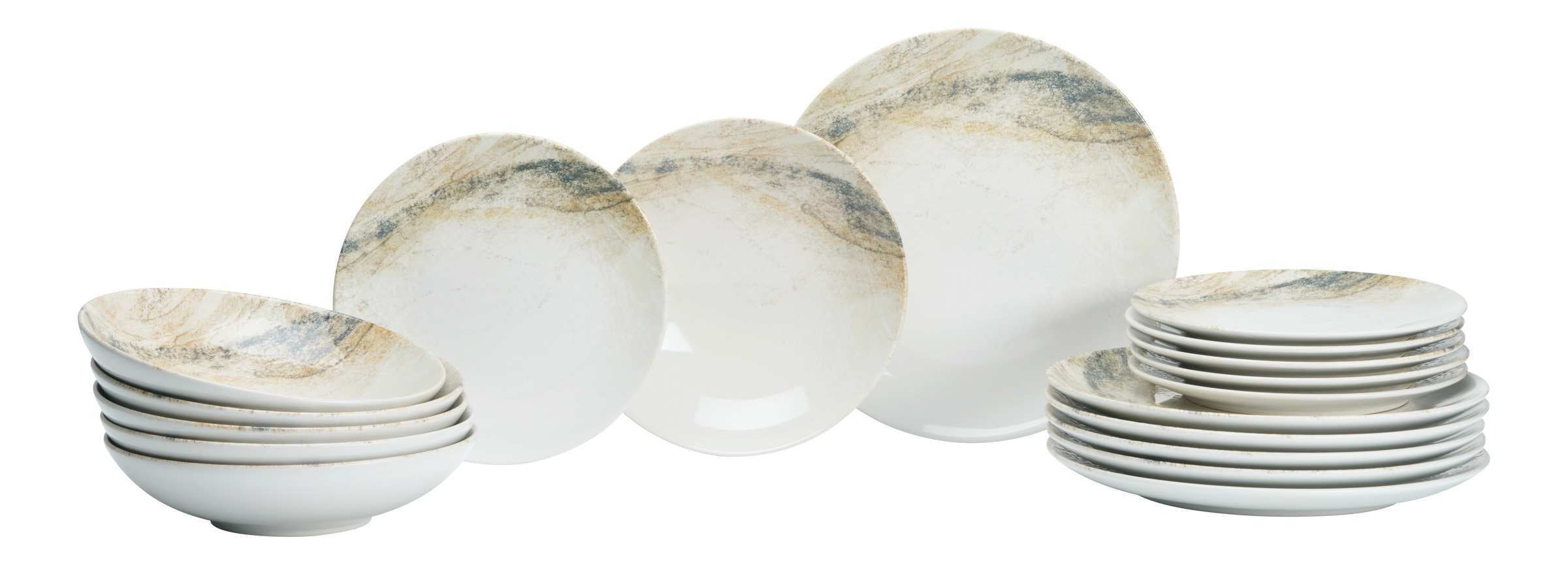 Ritzenhoff & Breker Geschirrset Arezzo – 18-teiliges Set, Ø 26 cm, Ø 21 cm, Steingut, spülmaschinenfest