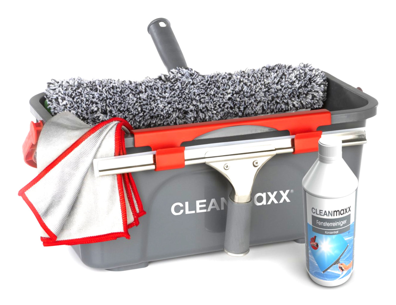 CLEANmaxx Fensterreiniger – Mikrofaser, Grau/Rot, 17,0 × 35,0 × 17,0 cm