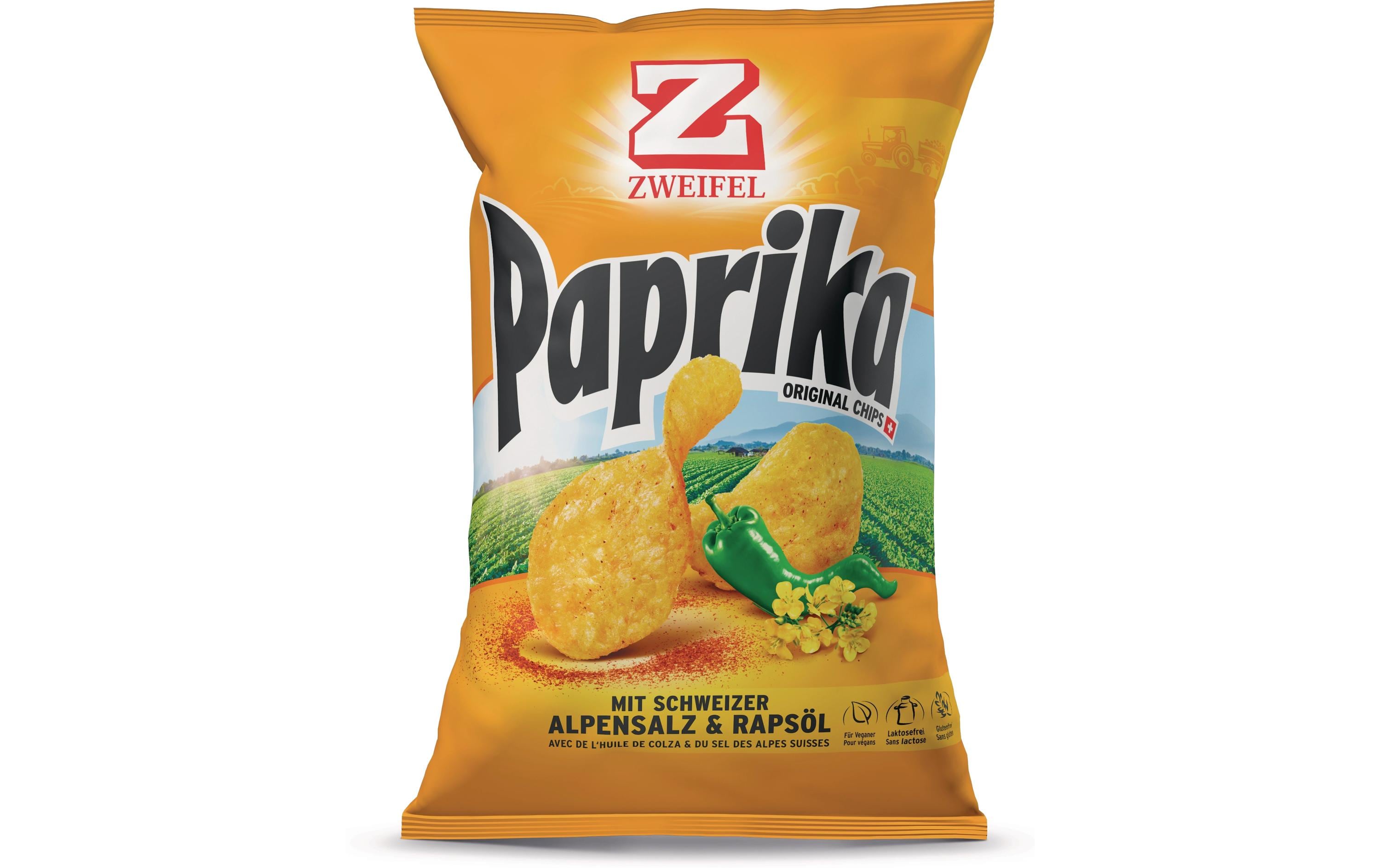 Zweifel Chips – Paprika, vegan, glutenfrei, Beutel, 175 g