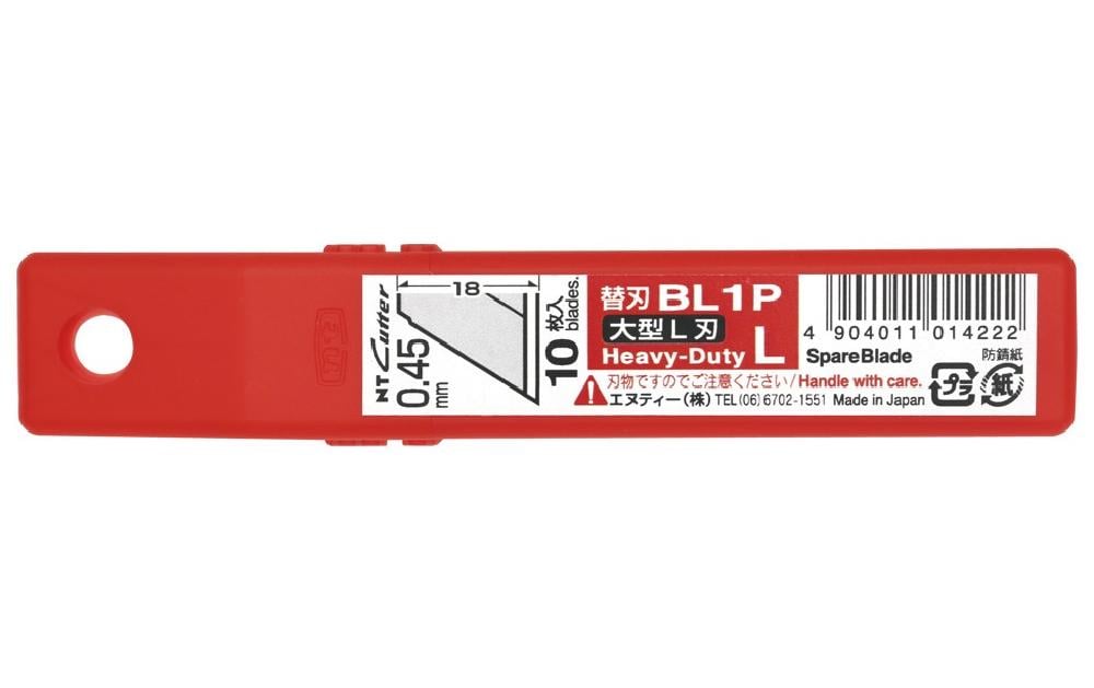 NT Cutter Ersatzklingen BL1P 18 × 100 mm, 0,45 mm – 10 Stk. – Spender, 7 Segmente – Edelstahl