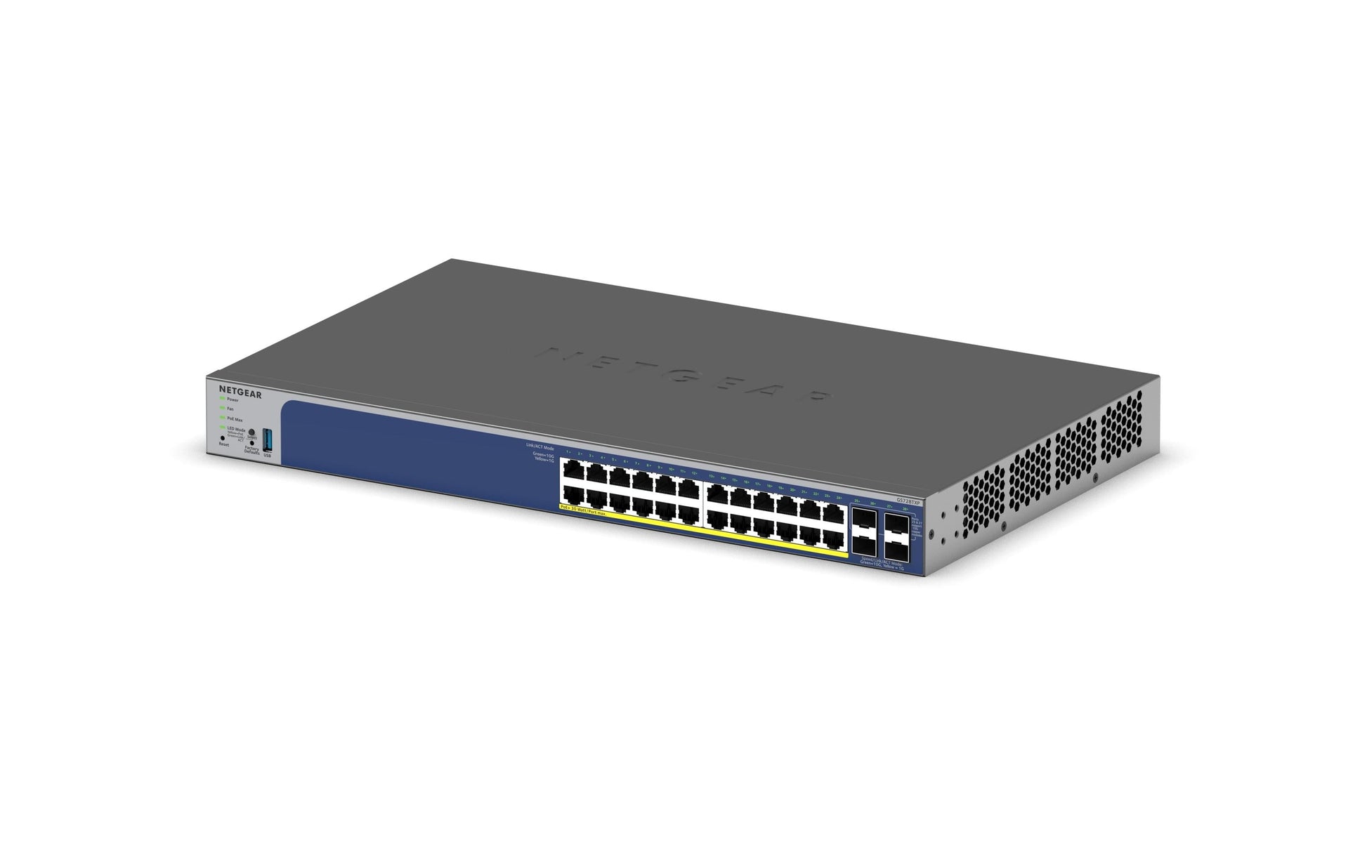NETGEAR GS728TXP – Managed Switch – 24×10G, 4×SFP+, L2/L3, PoE+, 19" Rack