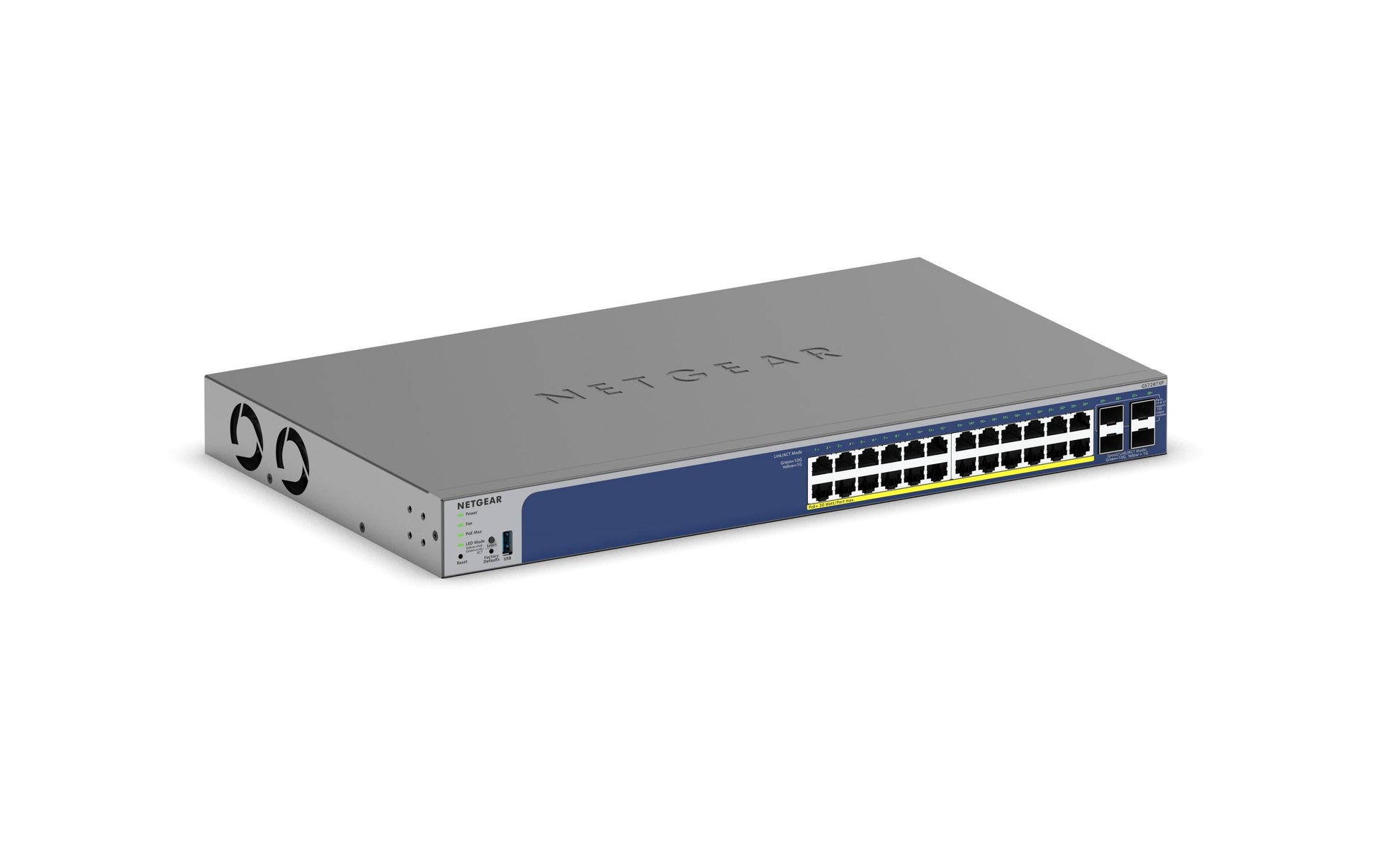 NETGEAR GS728TXP – Managed Switch – 24×10G, 4×SFP+, L2/L3, PoE+, 19" Rack