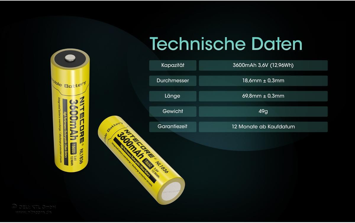 Nitecore 18650 Akku – Li-Ion, 3600 mAh, 3,6 V
