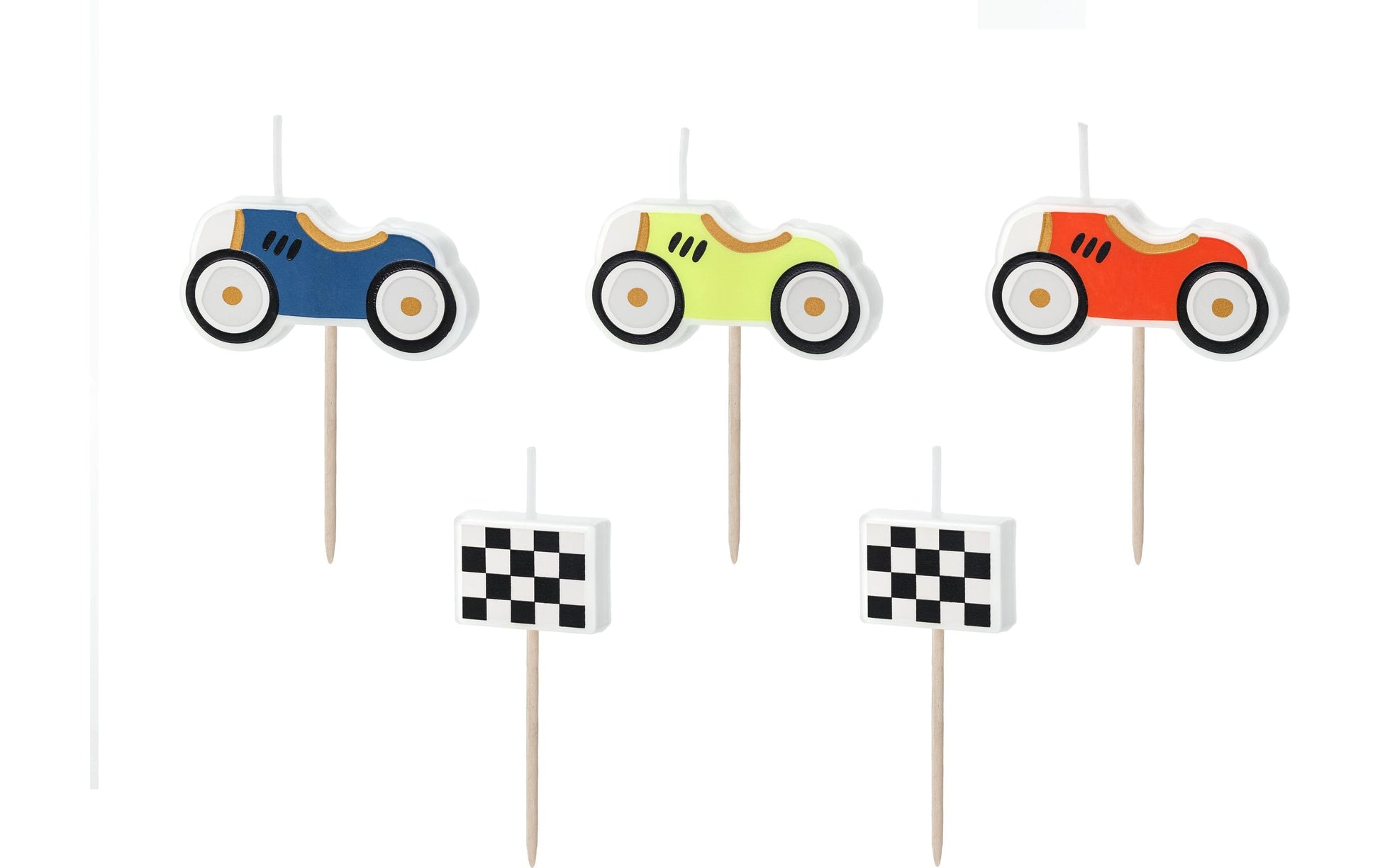 PartyDeco Geburtstagskerzen Autos – Mehrfarbig – 3 cm – 5 Stk