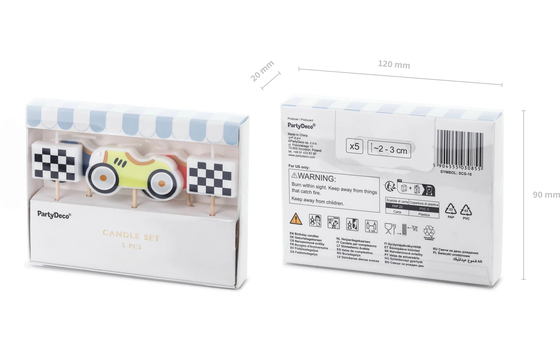 PartyDeco Geburtstagskerzen Autos – Mehrfarbig – 3 cm – 5 Stk