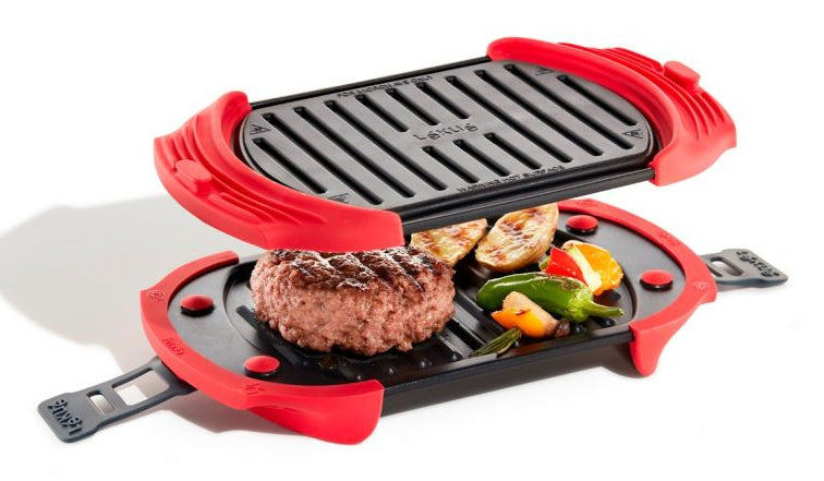 Lékué Mikrowellen-Grill, 14,8 × 25,2 × 5,4 cm, Silikon, mit abnehmbarem Deckel, Rot/Schwarz