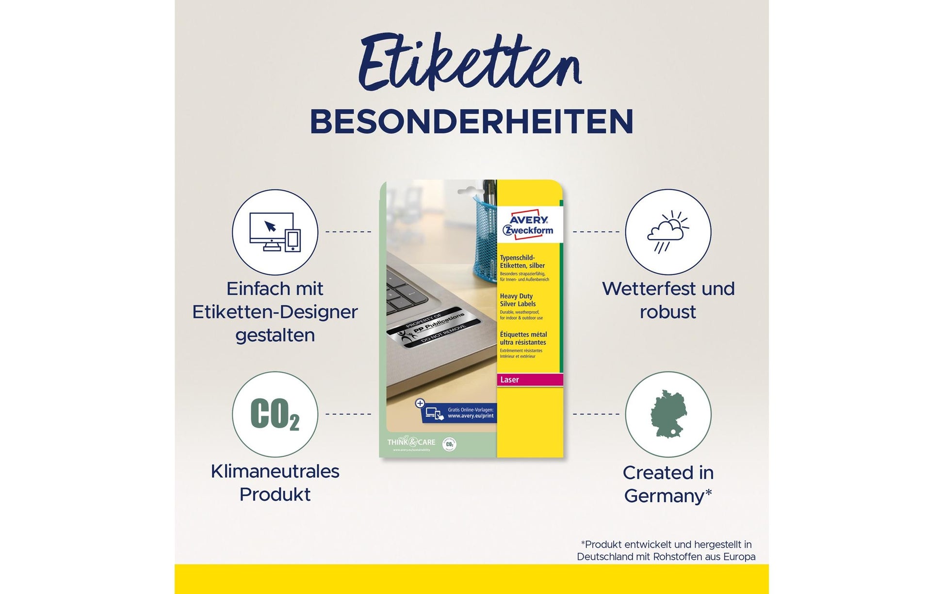 Avery Typenschild-Etiketten, 64 mm × 30 mm, silber, Folie, permanent, 540 Etiketten (20 Blatt)