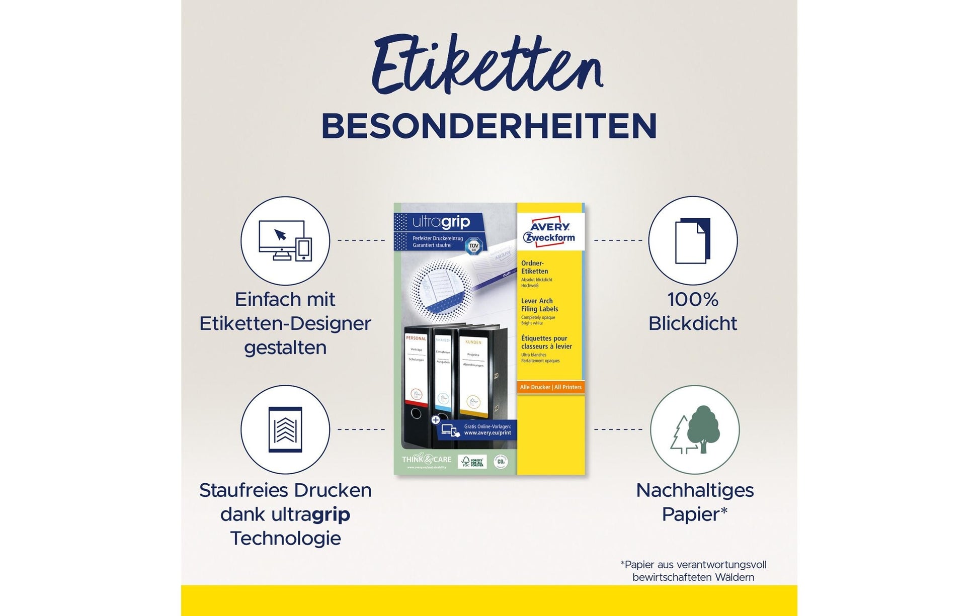 Avery Zweckform Schuletiketten – 61 × 192 mm, Abgerundete Ecken, 400 Stk, 100 Bogen, Papier, Permanent Haftend