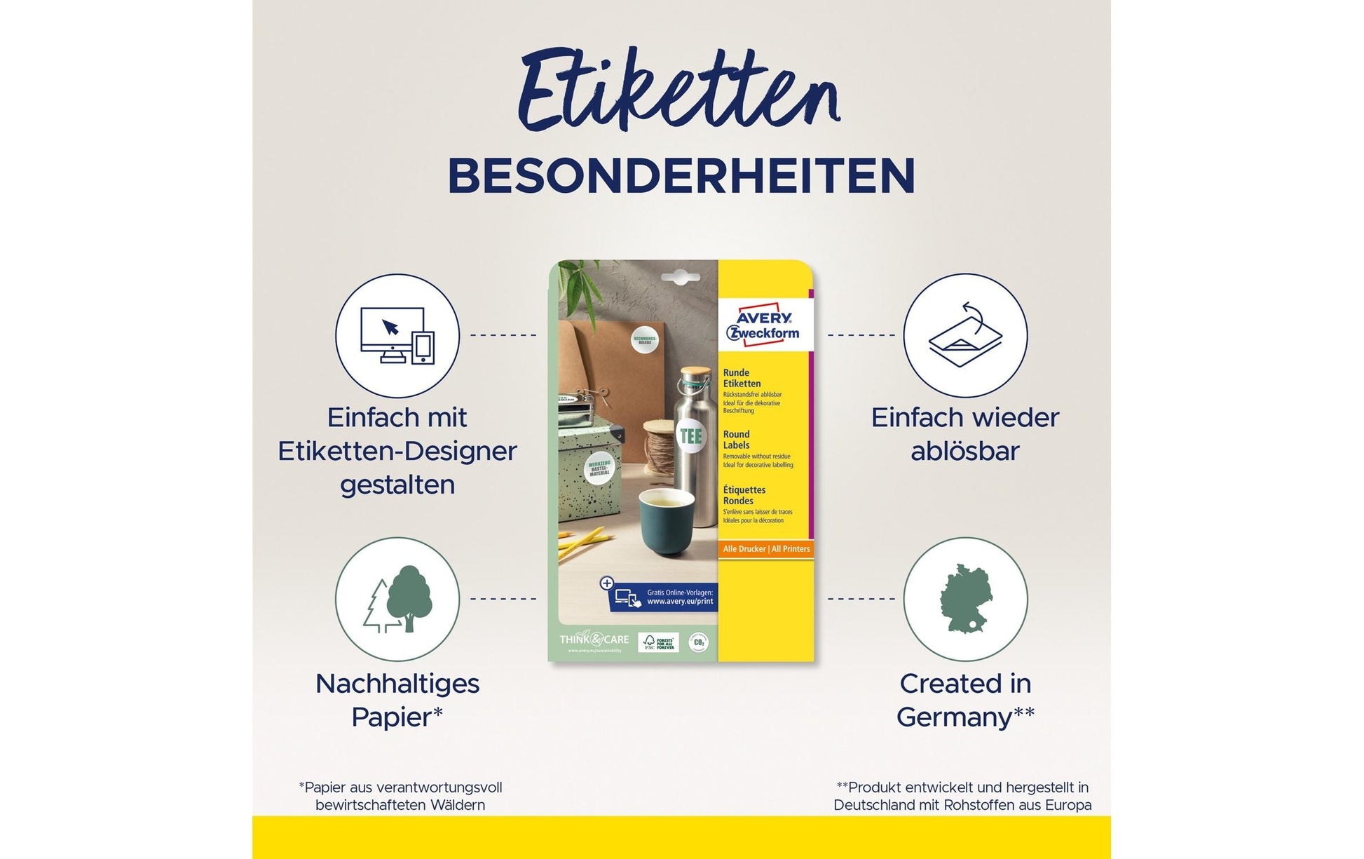 Avery Runde Etiketten, Ø 80 mm, weiss, Papier, wiederablösbar, 60 Etiketten (10 Blätter)
