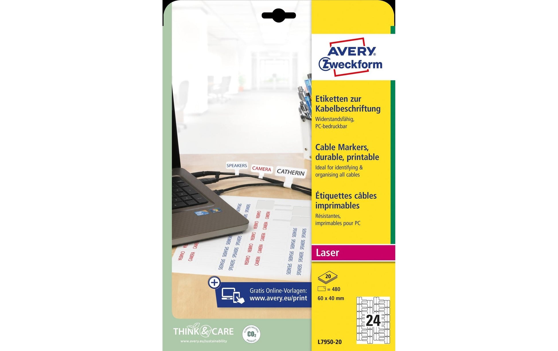 Avery Schuletiketten – Rechteck, permanent haftend, Weiss, 480 Stk