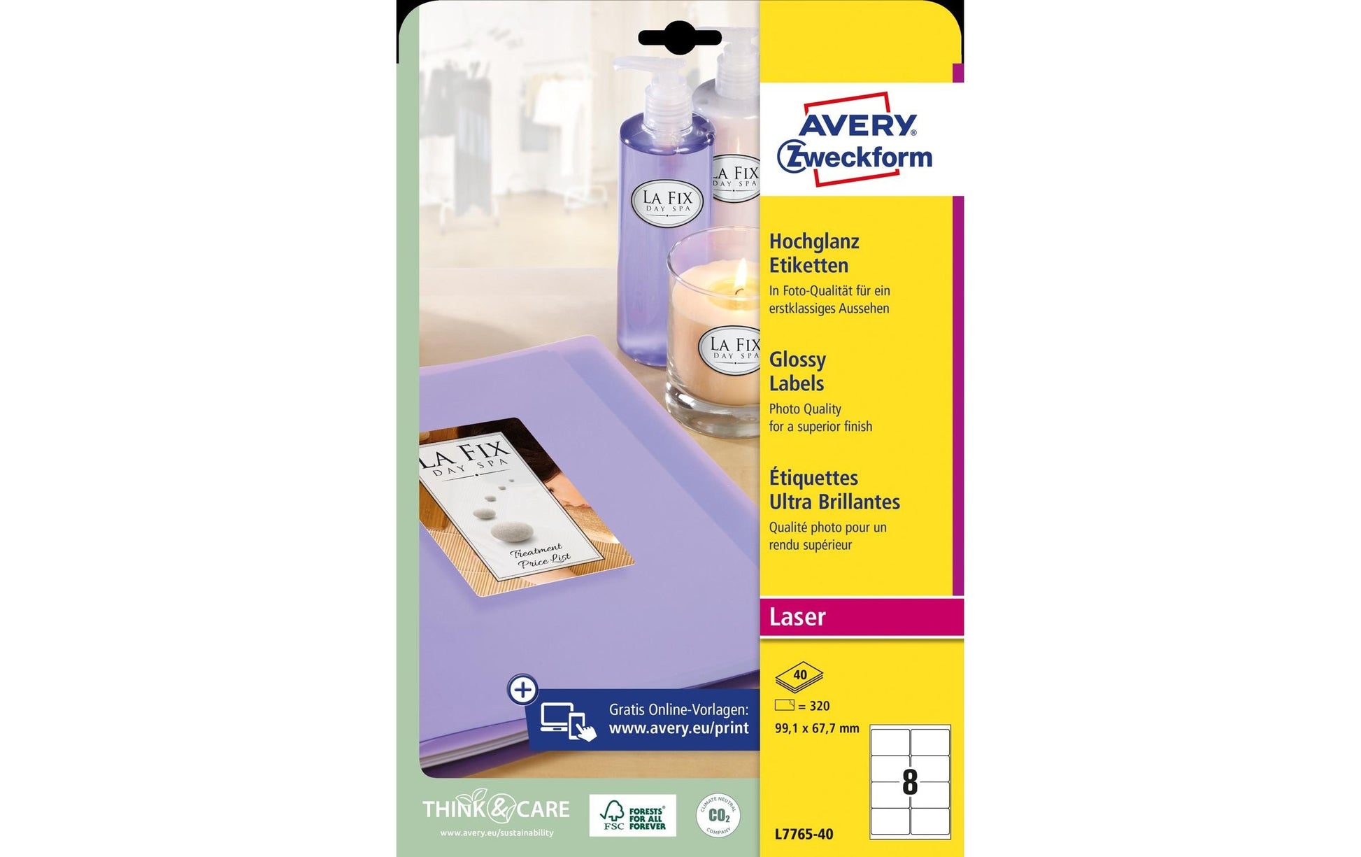 Avery Zweckform Schmucketiketten – Papier, hochglänzend, 320 Stk, 40 Bogen, 99,1×67,7 mm, abgerundete Ecken