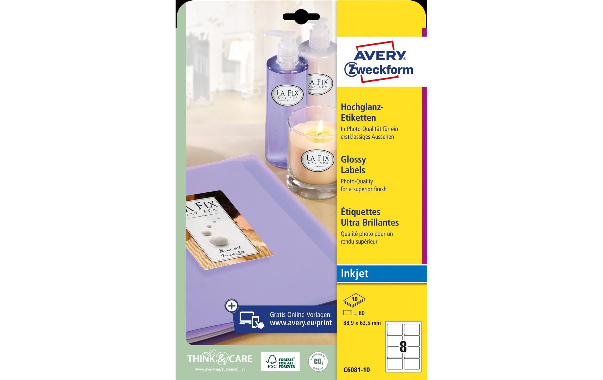 Avery Zweckform – Druckeretiketten, 89 mm × 64 mm, weiss, Papier, permanent, 80 Stück