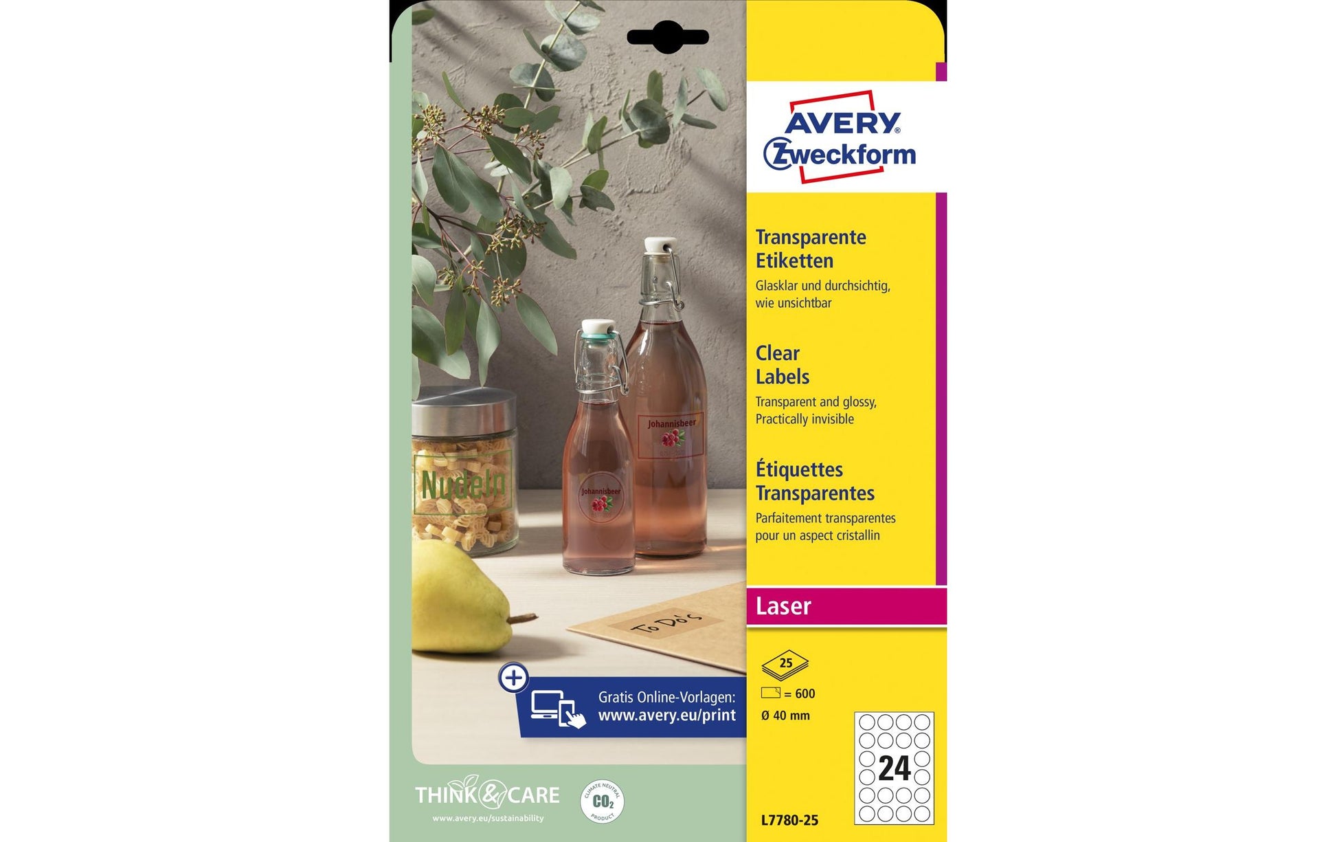 Avery Folienetiketten, Ø 40 mm, transparent, Folie, permanent