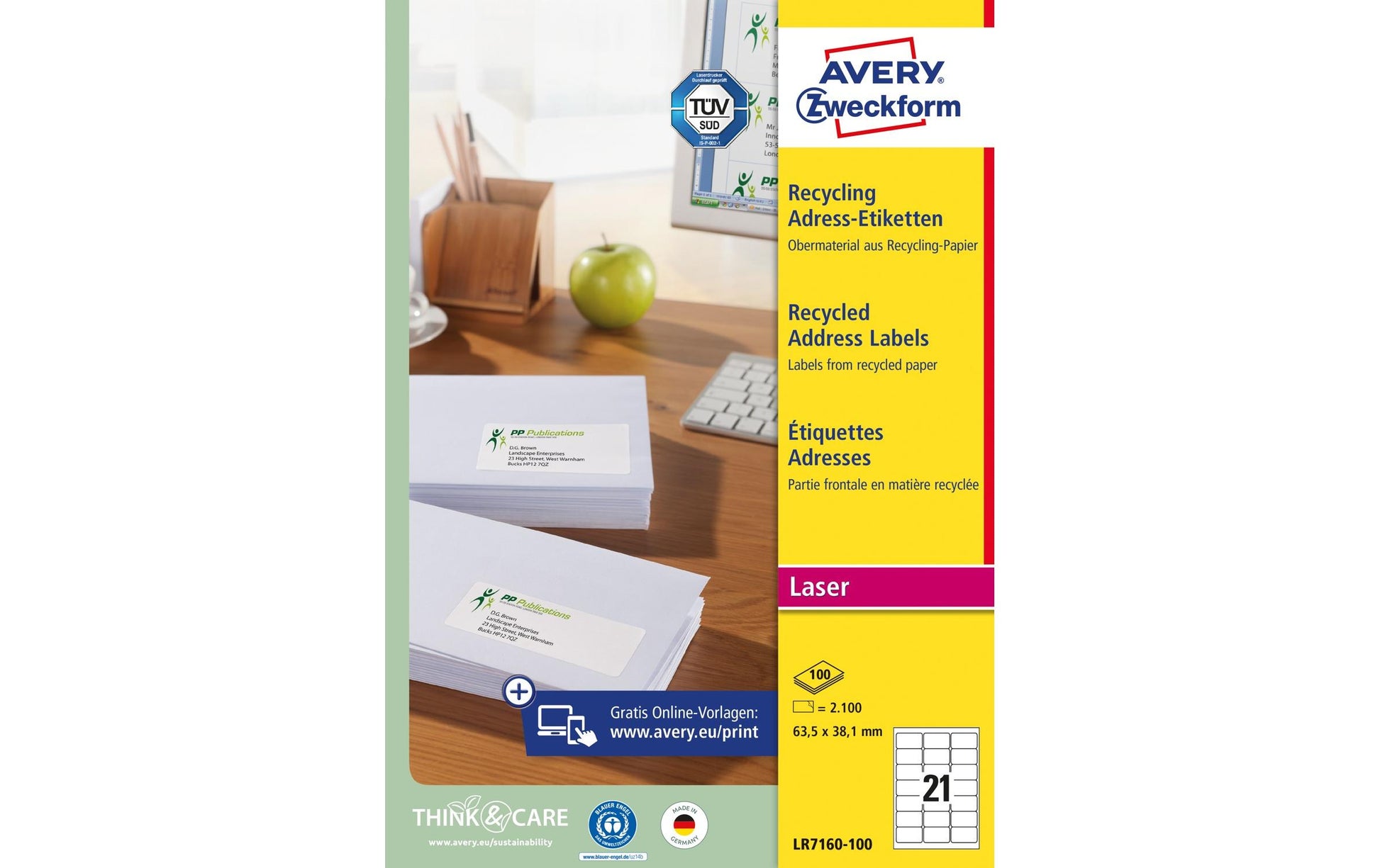 Avery Zweckform QuickPEEL Schuletiketten – 63,5 × 38,1 mm, Abgerundete Ecken, 2100 Stk, 100 Bogen