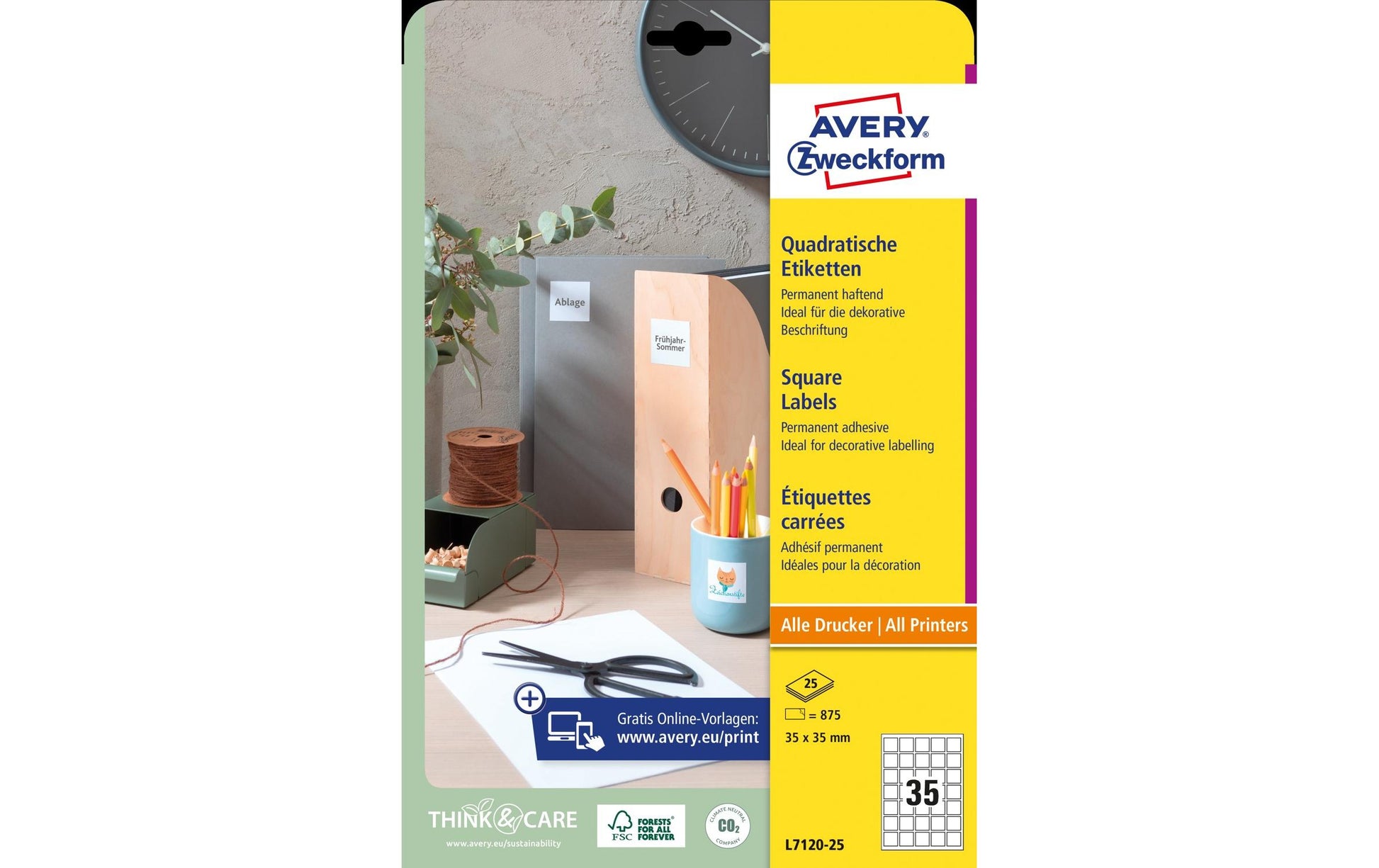 AVERY Zweckform Schuletiketten – Motiv QR-Code – 35×35 mm, 875 Stk, 25 Bogen, Papier