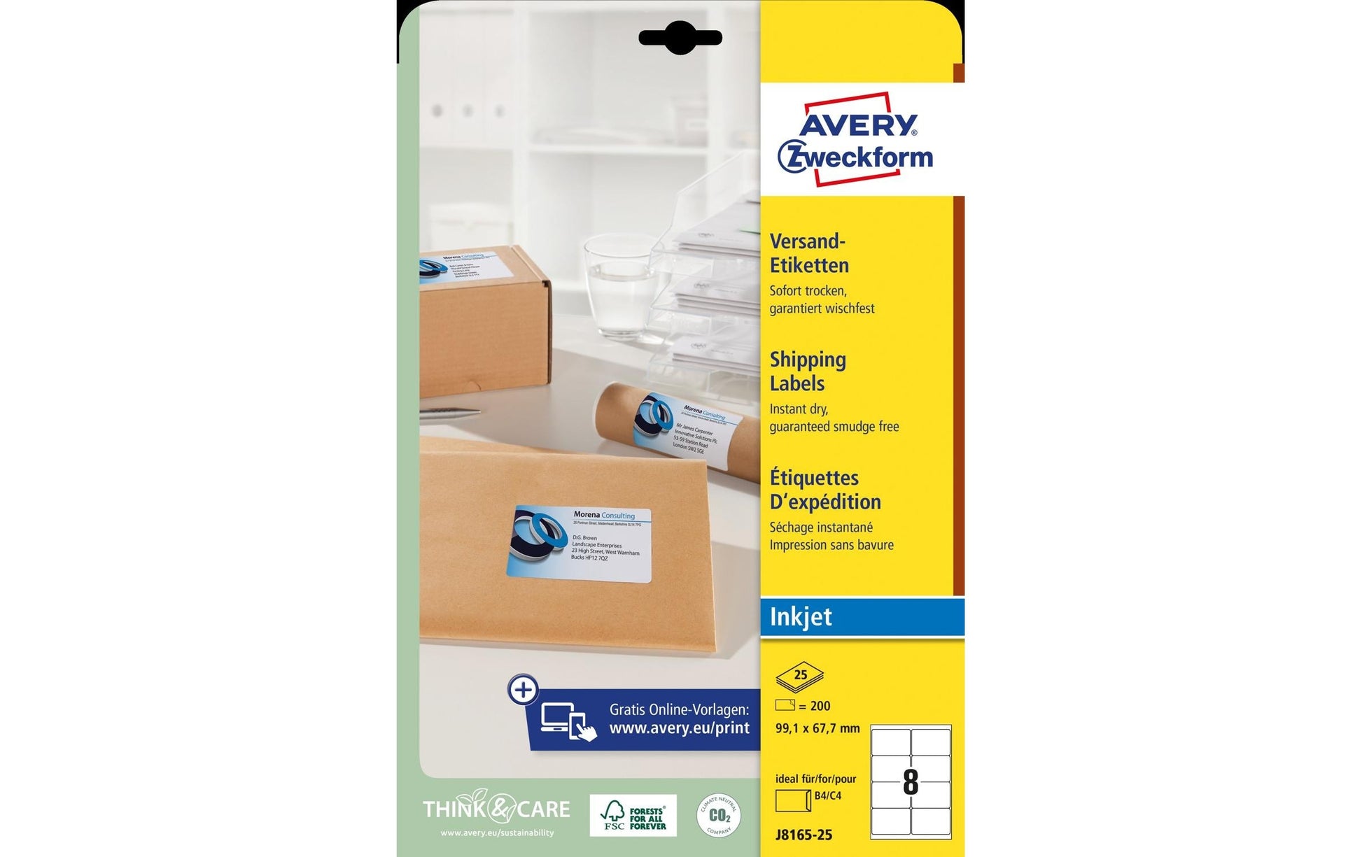 Avery J8165-25 – Etiketten A4 99 × 68 mm – weiss – Inkjet – 8 pro Blatt, 25 Blätter
