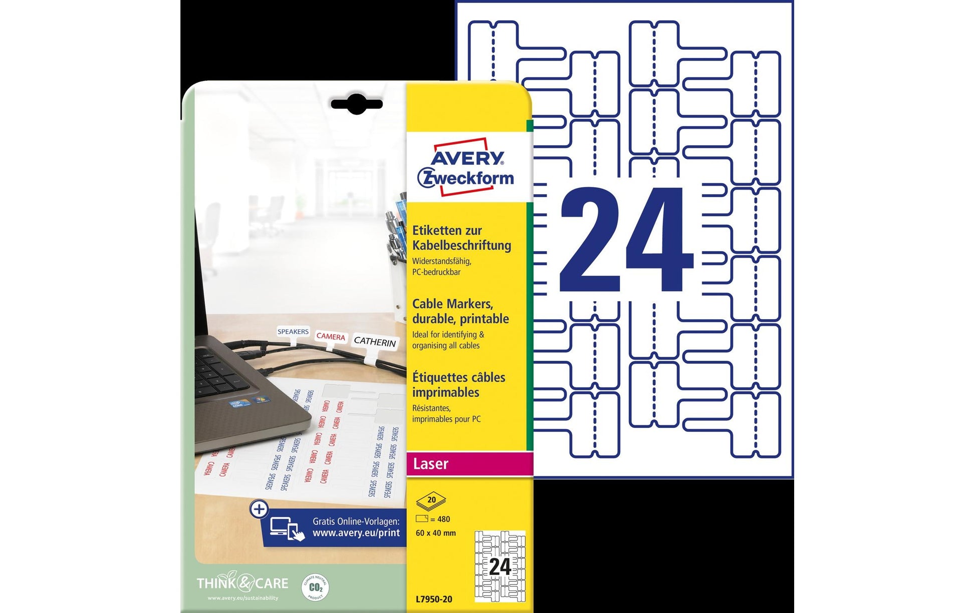 Avery Schuletiketten – Rechteck, permanent haftend, Weiss, 480 Stk